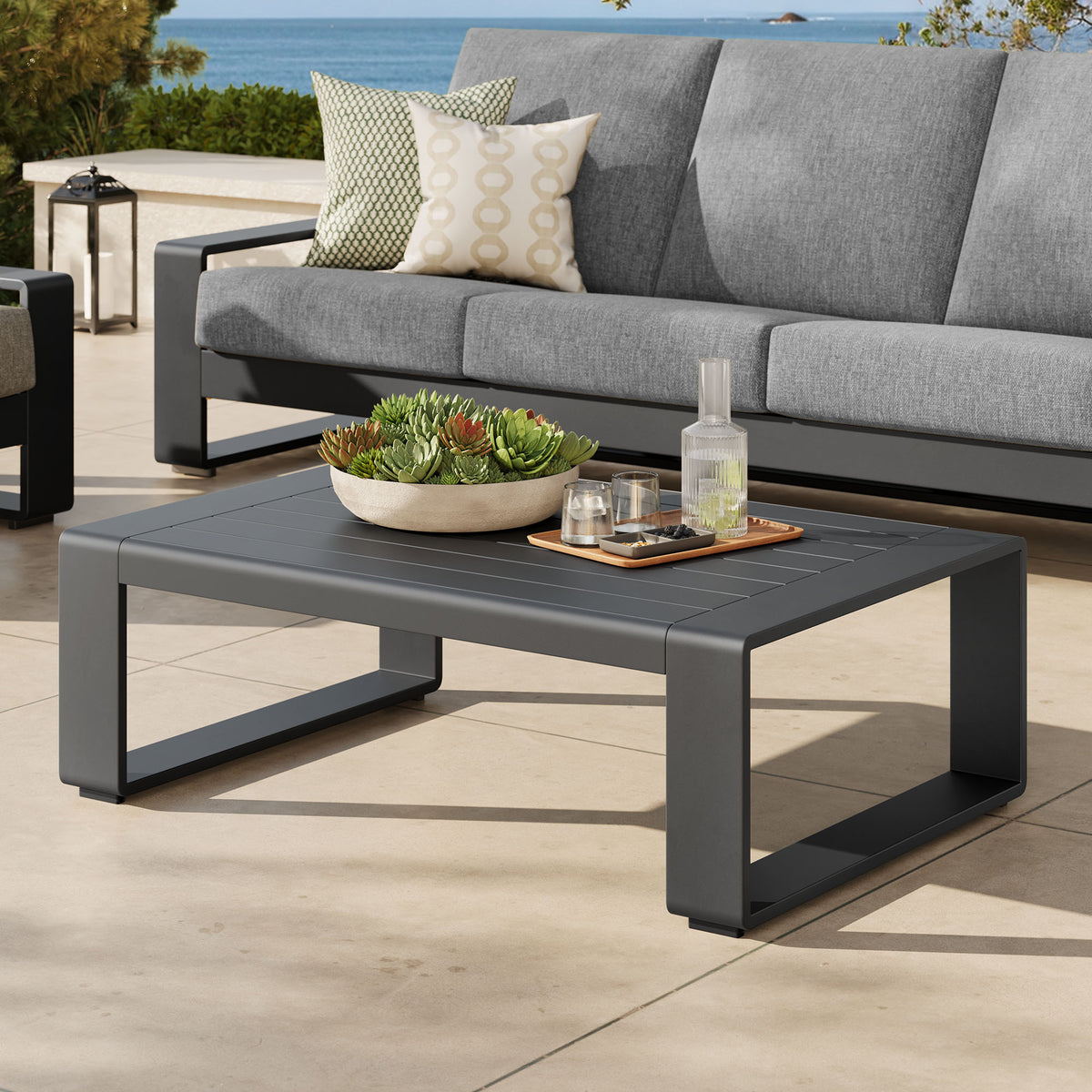 Lirienne Outdoor Patio Aluminum Coffee Table, Gray