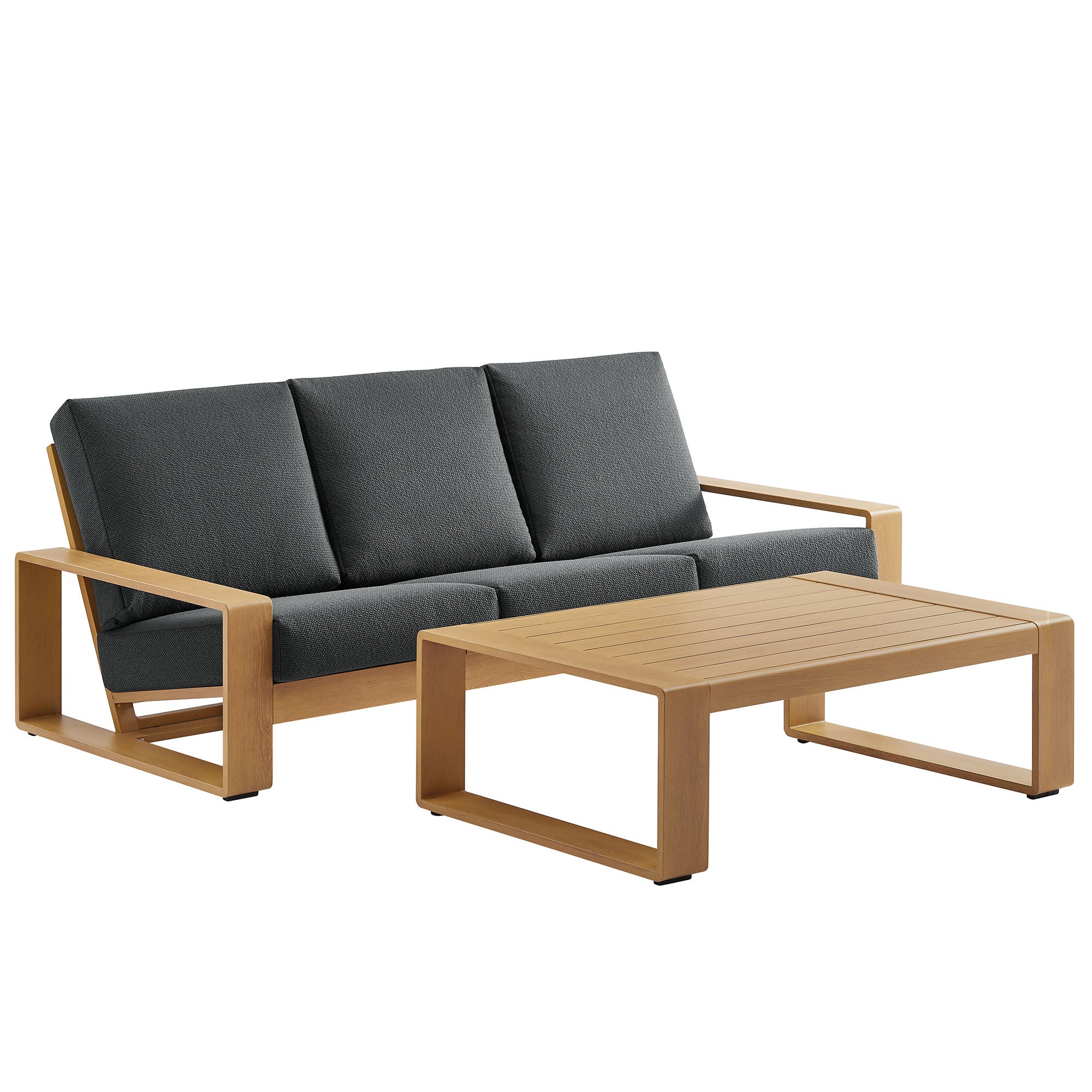 Lirienne 2-Piece Outdoor Patio Aluminum Faux Wood Furniture Set, Charcoal Natural