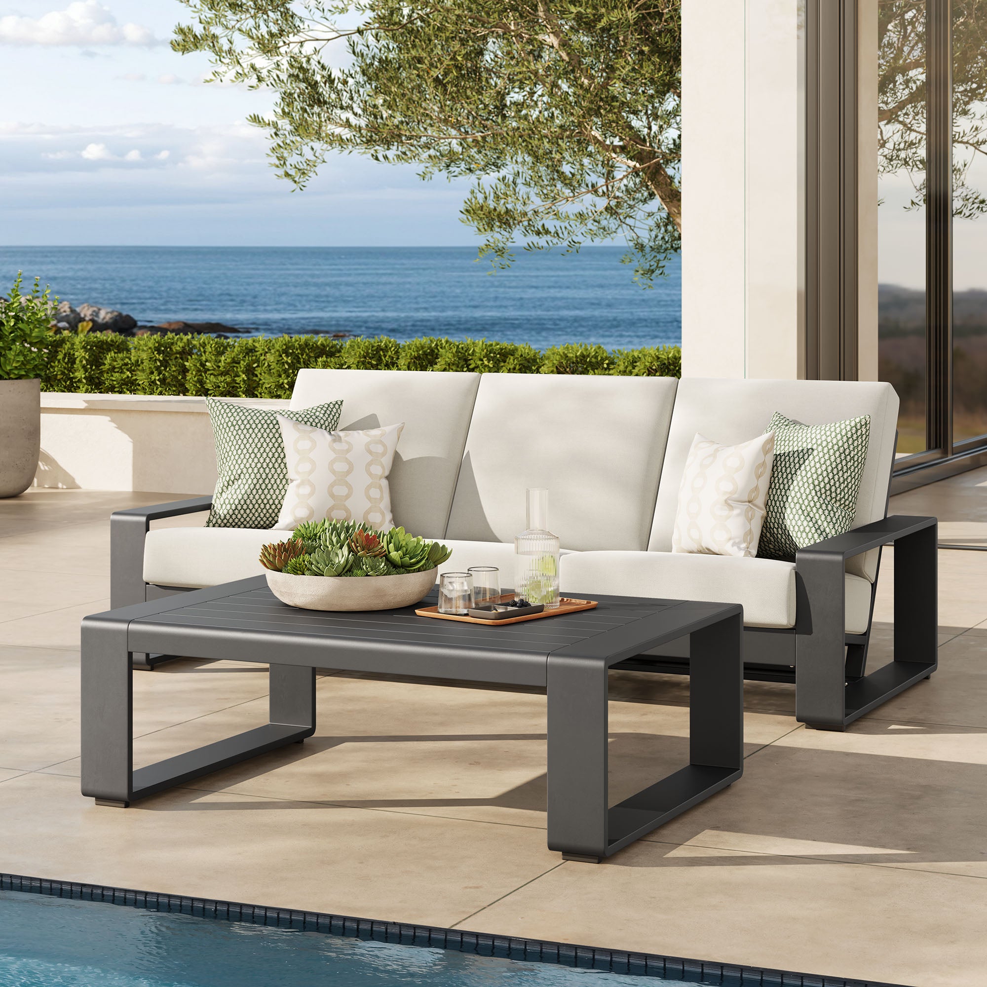 Lirienne 2-Piece Outdoor Patio Aluminum Furniture Set, Cream Gray