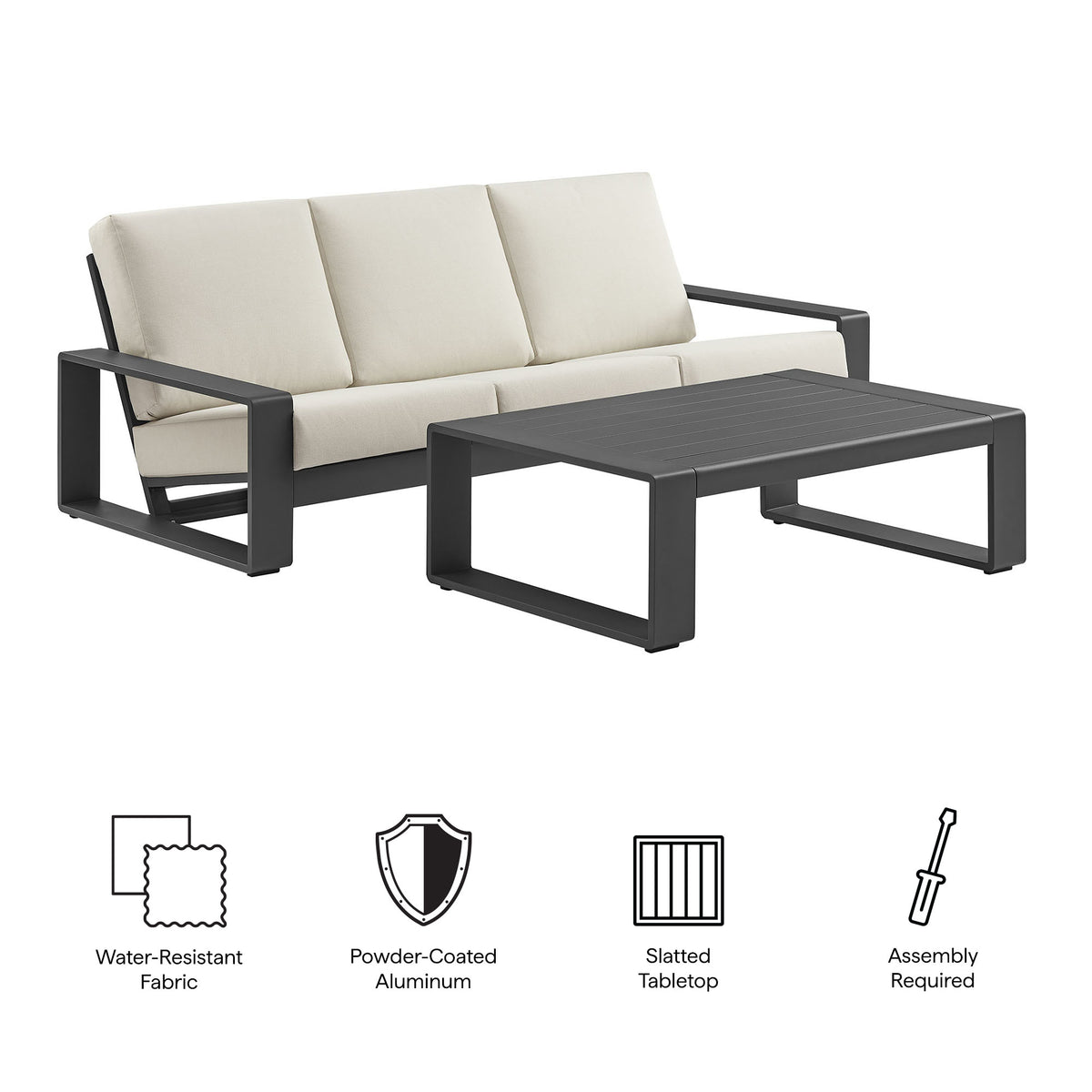 Lirienne 2-Piece Outdoor Patio Aluminum Furniture Set, Cream Gray