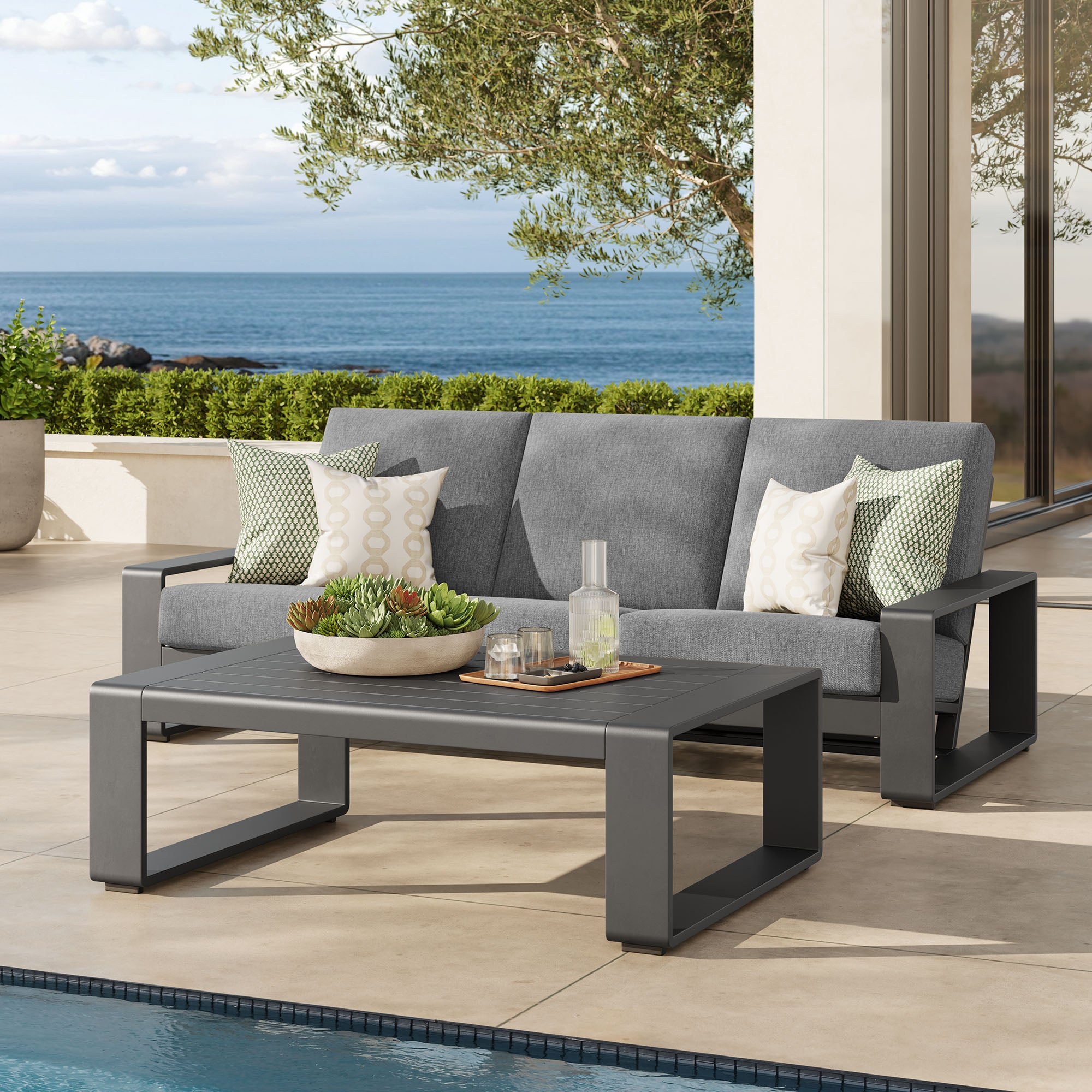 Lirienne 2-Piece Outdoor Patio Aluminum Furniture Set, Light Gray