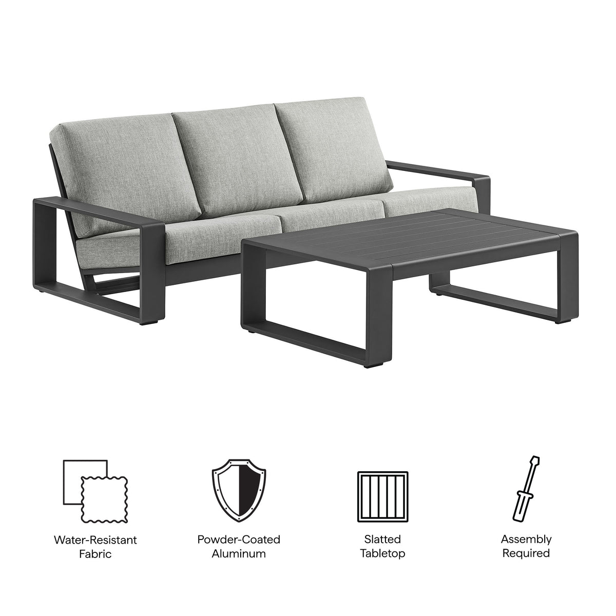 Lirienne 2-Piece Outdoor Patio Aluminum Furniture Set, Light Gray
