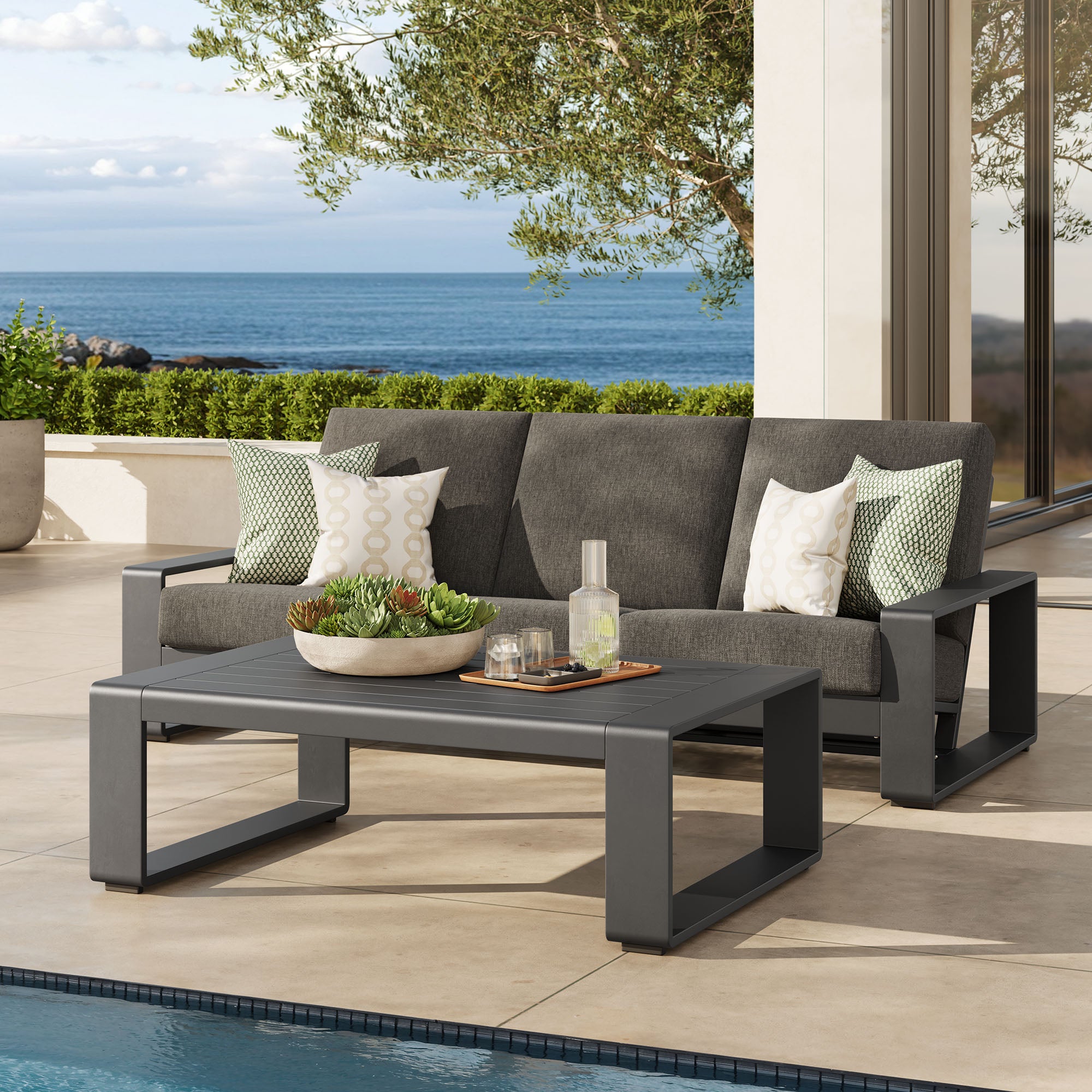 Lirienne 2-Piece Outdoor Patio Aluminum Furniture Set, Smoke