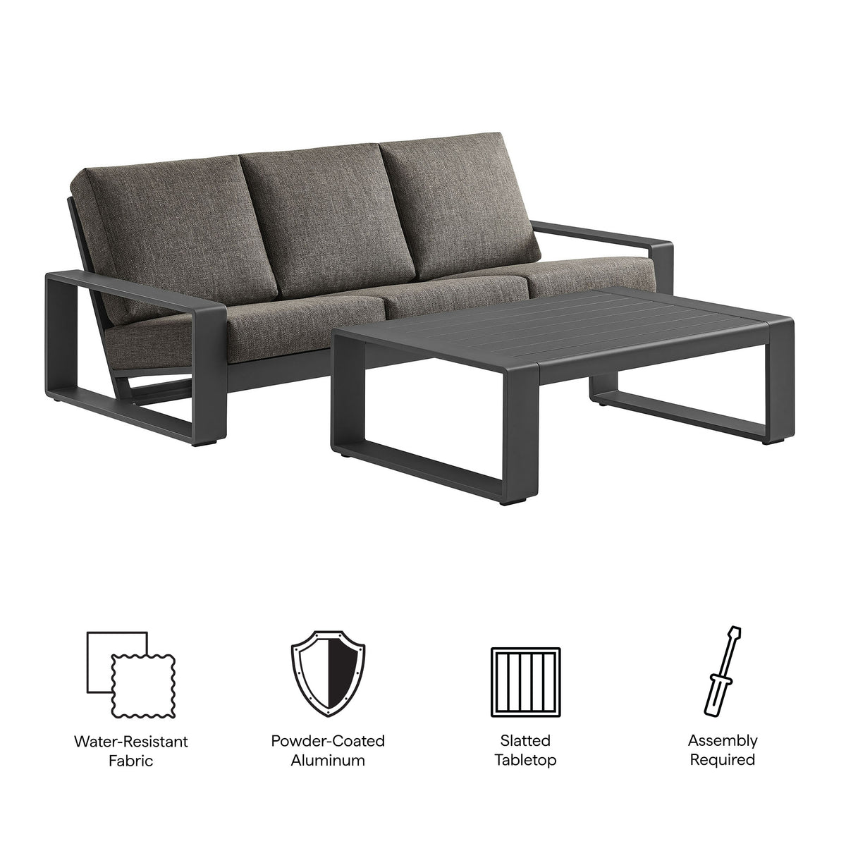 Lirienne 2-Piece Outdoor Patio Aluminum Furniture Set, Smoke