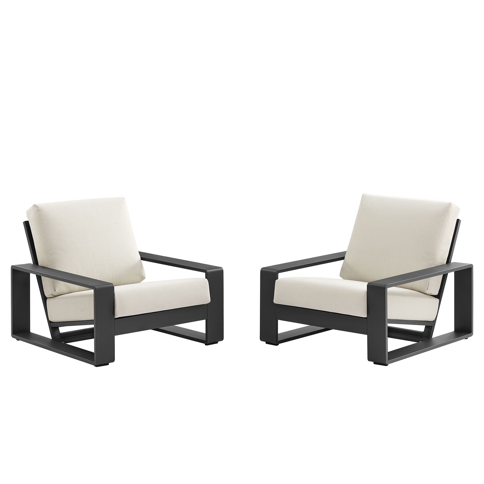 Lirienne Outdoor Patio Aluminum Faux Wood Armchairs Set of 2, Cream