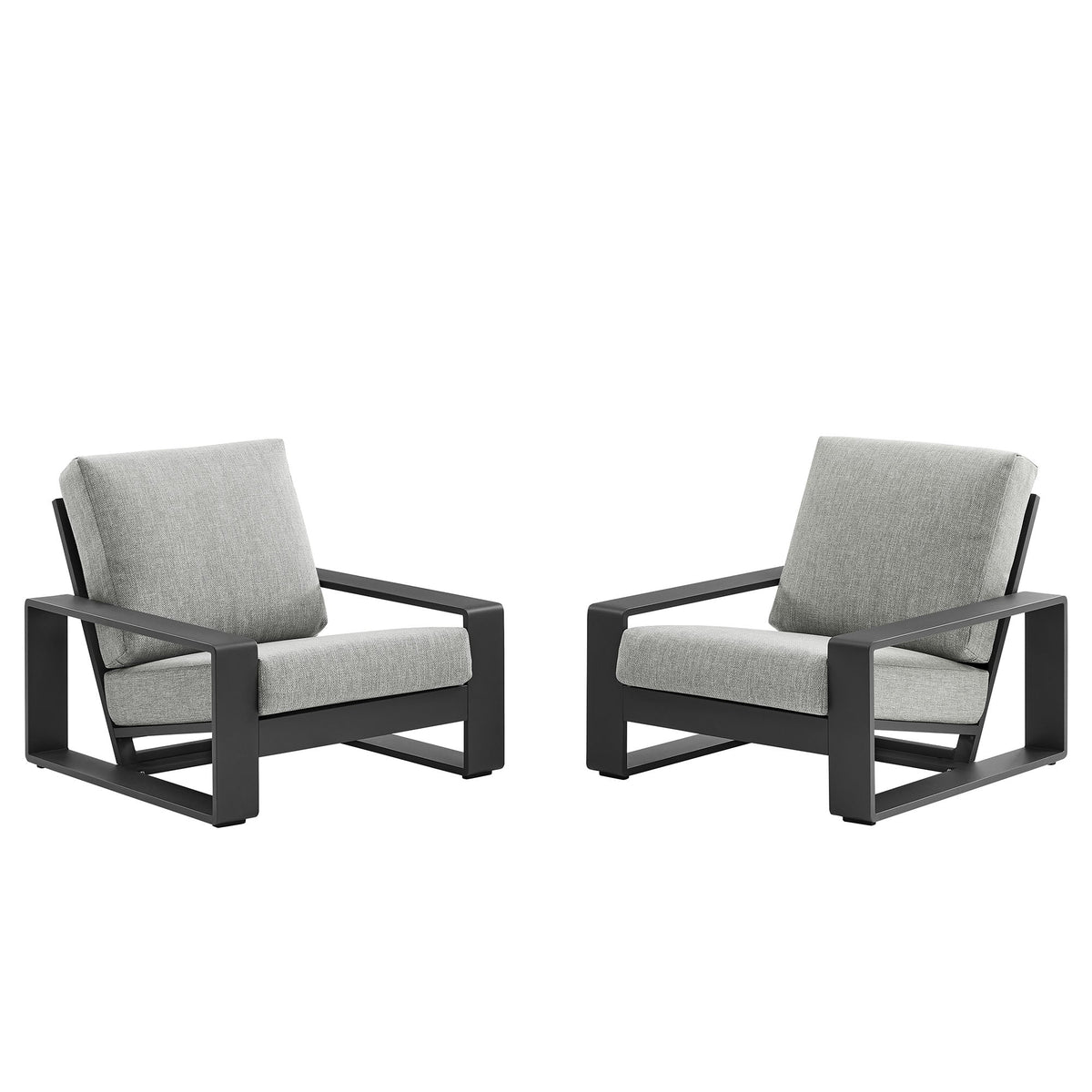 Lirienne Outdoor Patio Aluminum Faux Wood Armchairs Set of 2, Light Gray