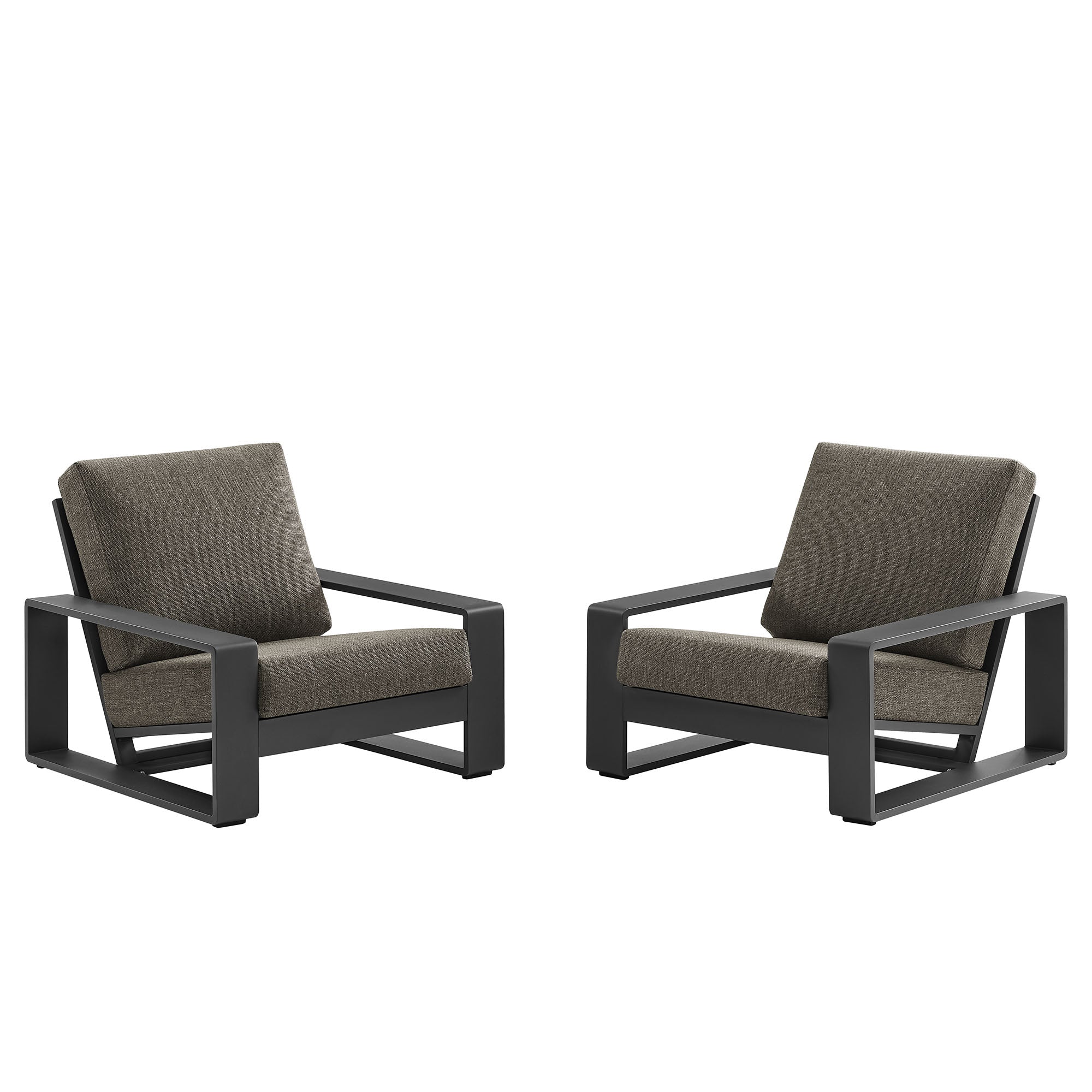Lirienne Outdoor Patio Aluminum Faux Wood Armchairs Set of 2, Smoke