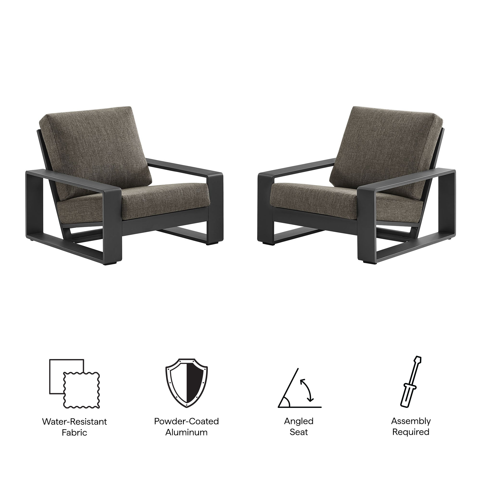 Lirienne Outdoor Patio Aluminum Faux Wood Armchairs Set of 2, Smoke