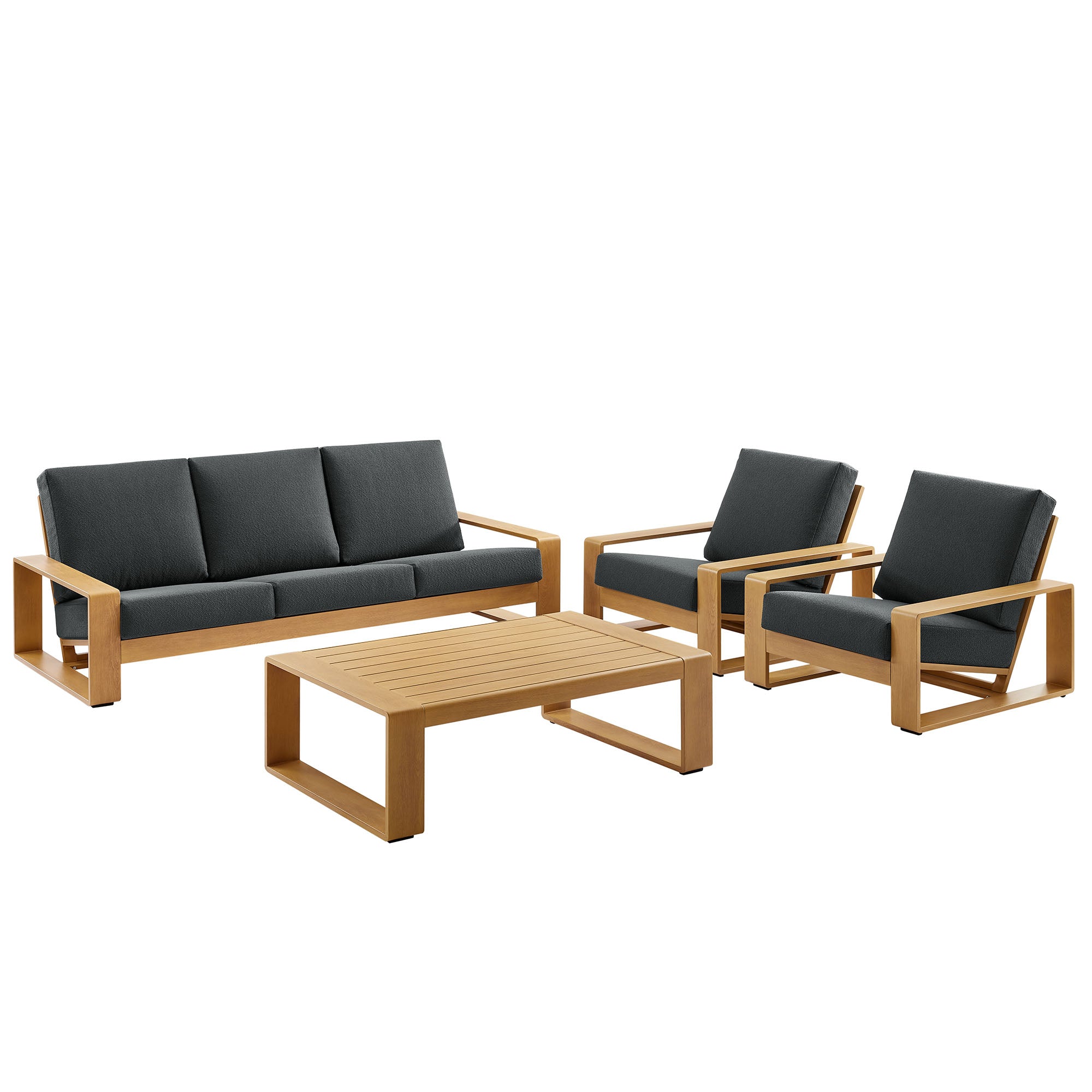 Lirienne 4-Piece Outdoor Patio Aluminum Faux Wood Furniture Set, Charcoal Natural