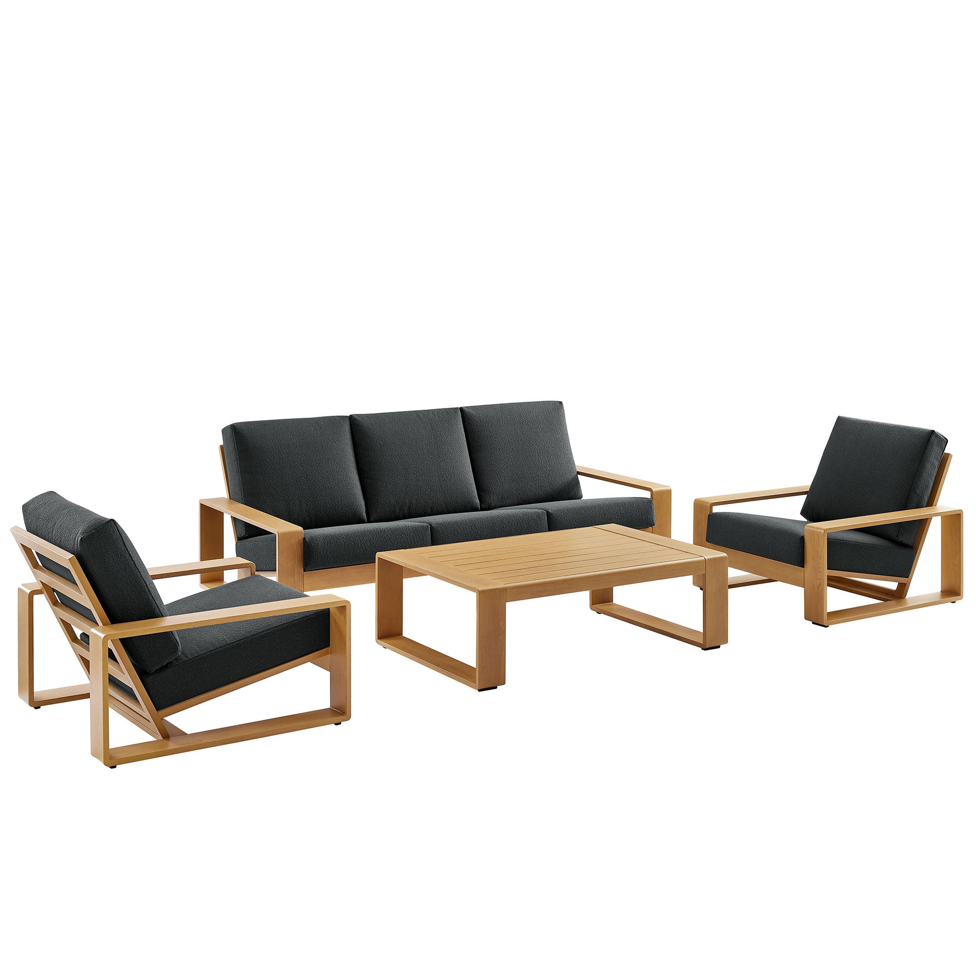 Lirienne 4-Piece Outdoor Patio Aluminum Faux Wood Furniture Set, Charcoal Natural