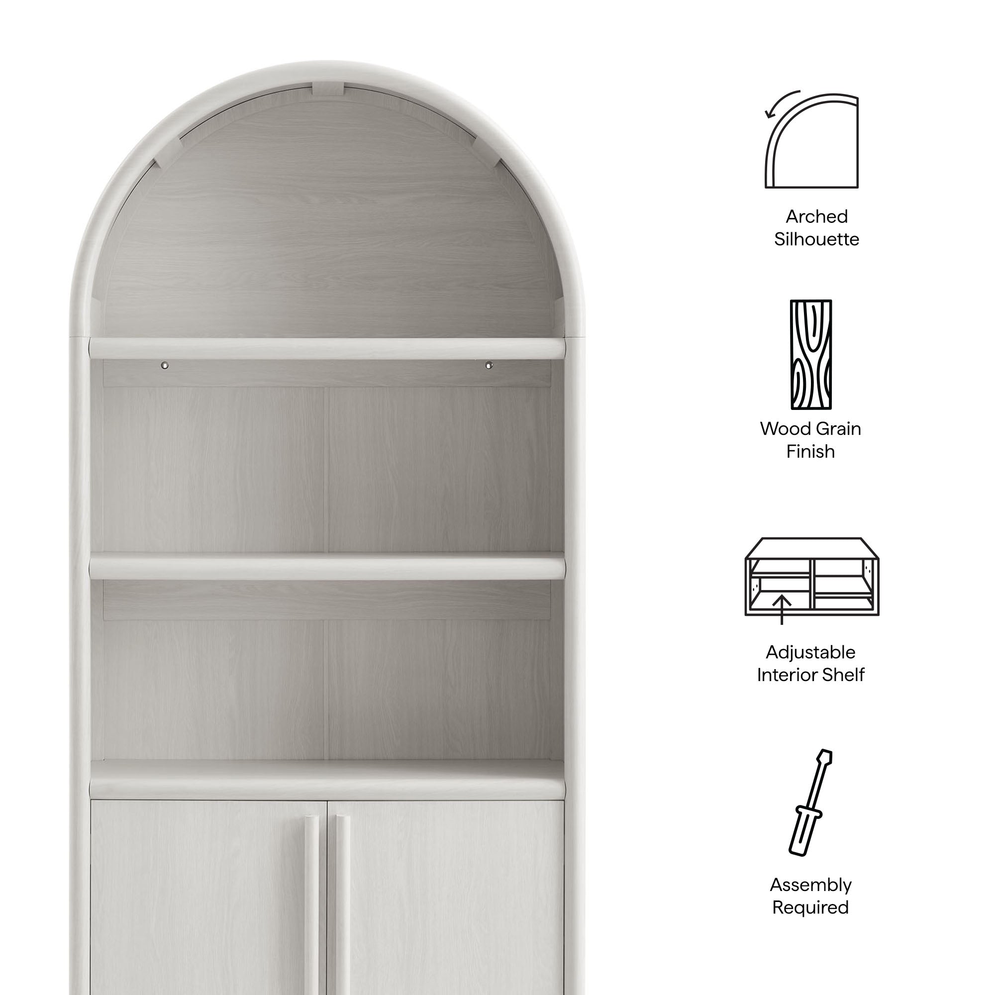 Bellamy Tall Arched Display Cabinet Bookcase, Ash