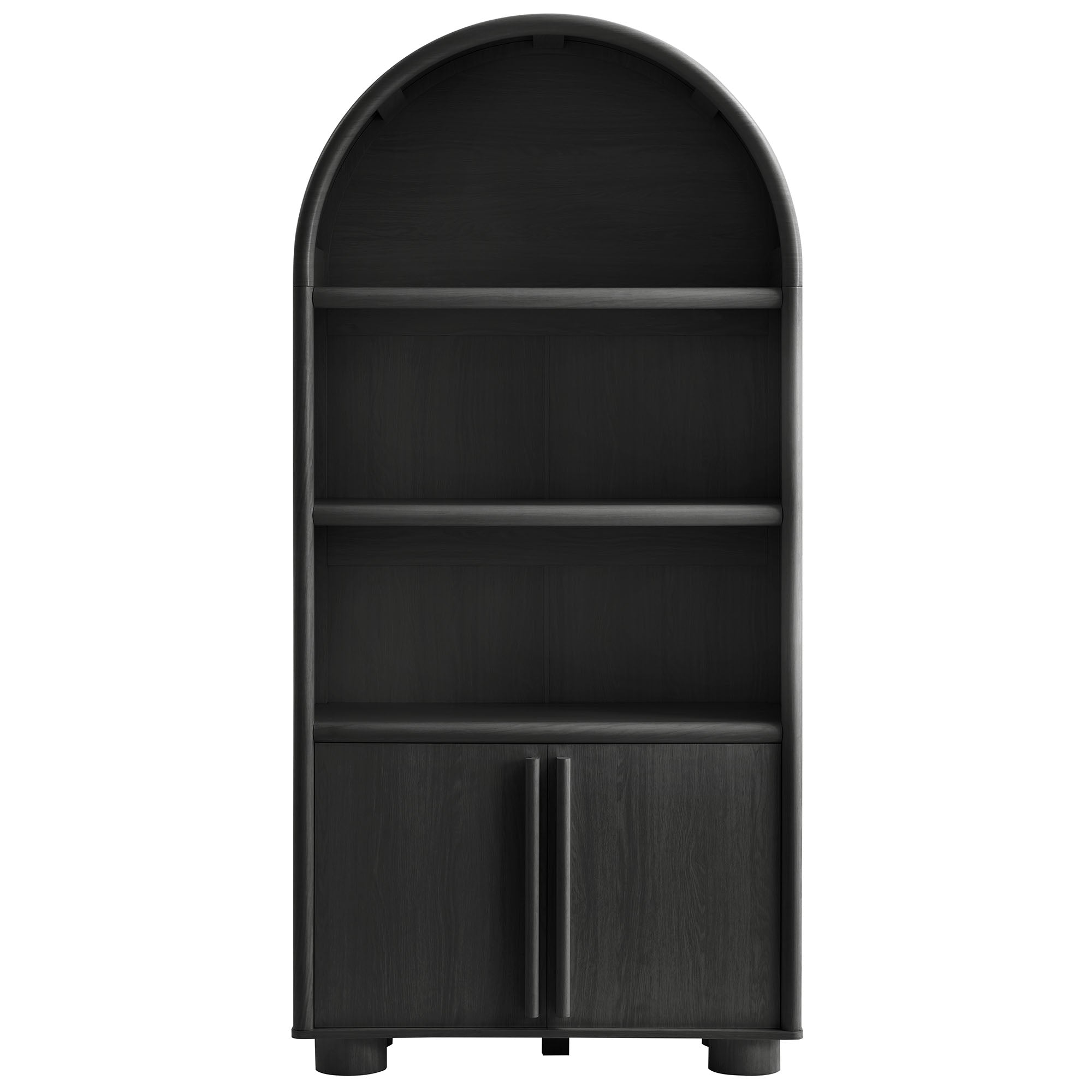 Bellamy Tall Arched Display Cabinet Bookcase, Black Oak