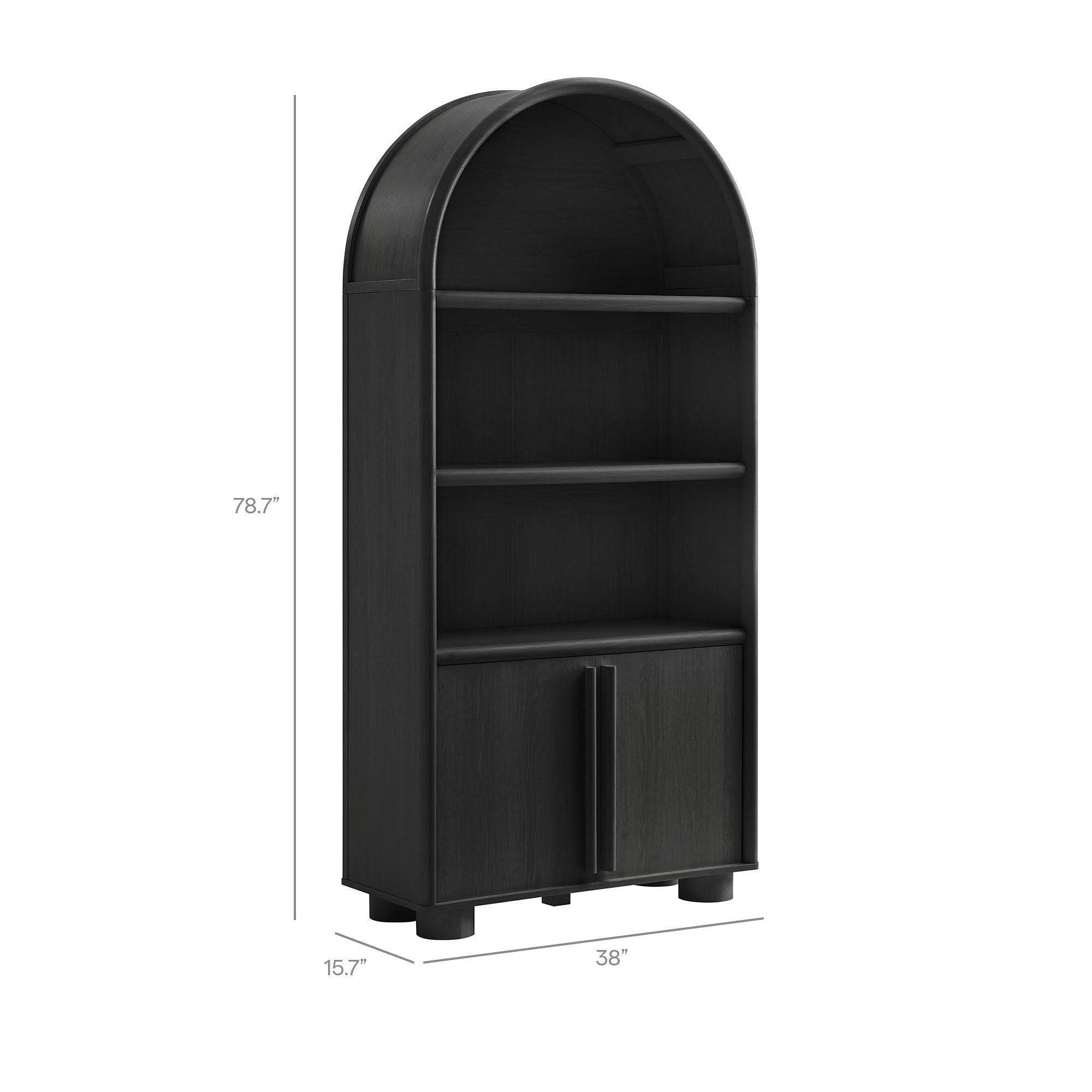 Bellamy Tall Arched Display Cabinet Bookcase, Black Oak