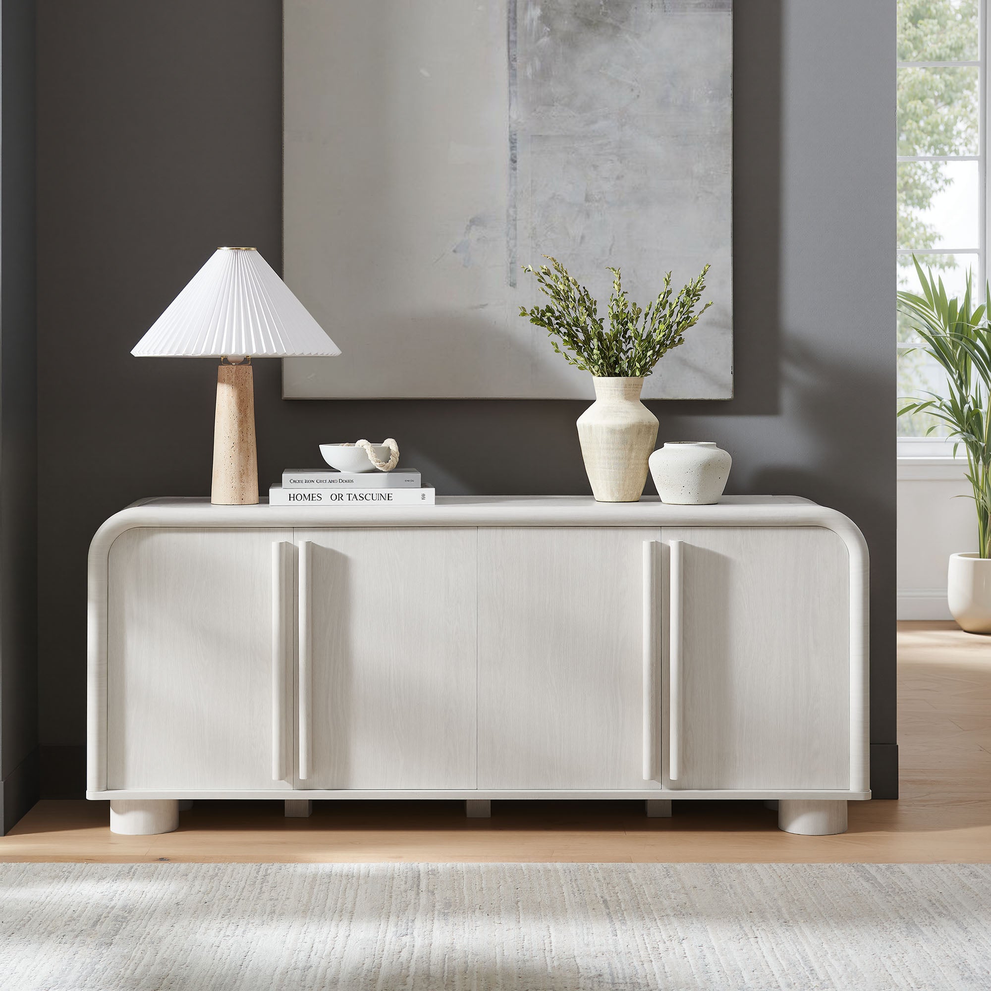 Bellamy Curved 4-Door Sideboard Cabinet, Ash