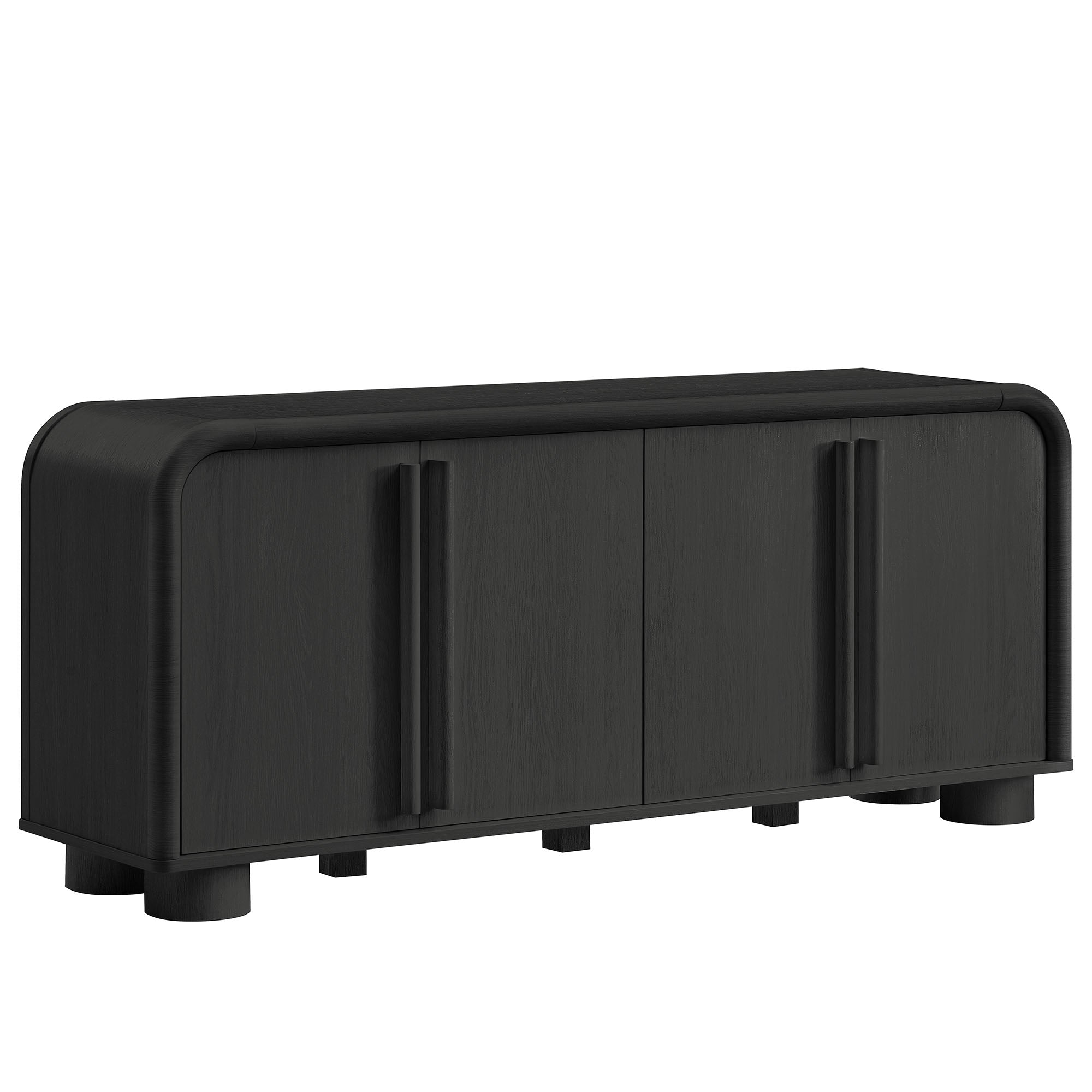 Bellamy Curved 4-Door Sideboard Cabinet, Black Oak