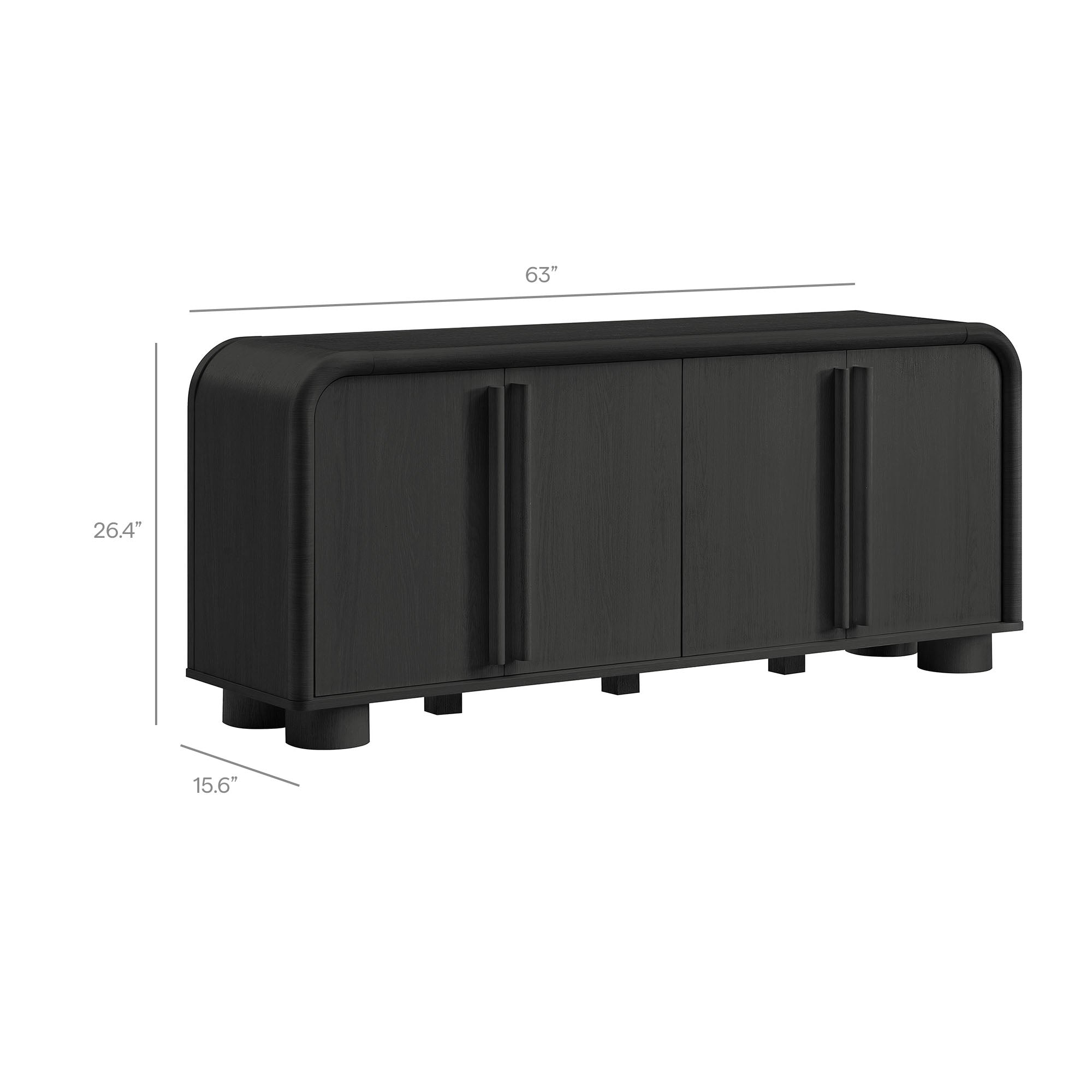 Bellamy Curved 4-Door Sideboard Cabinet, Black Oak