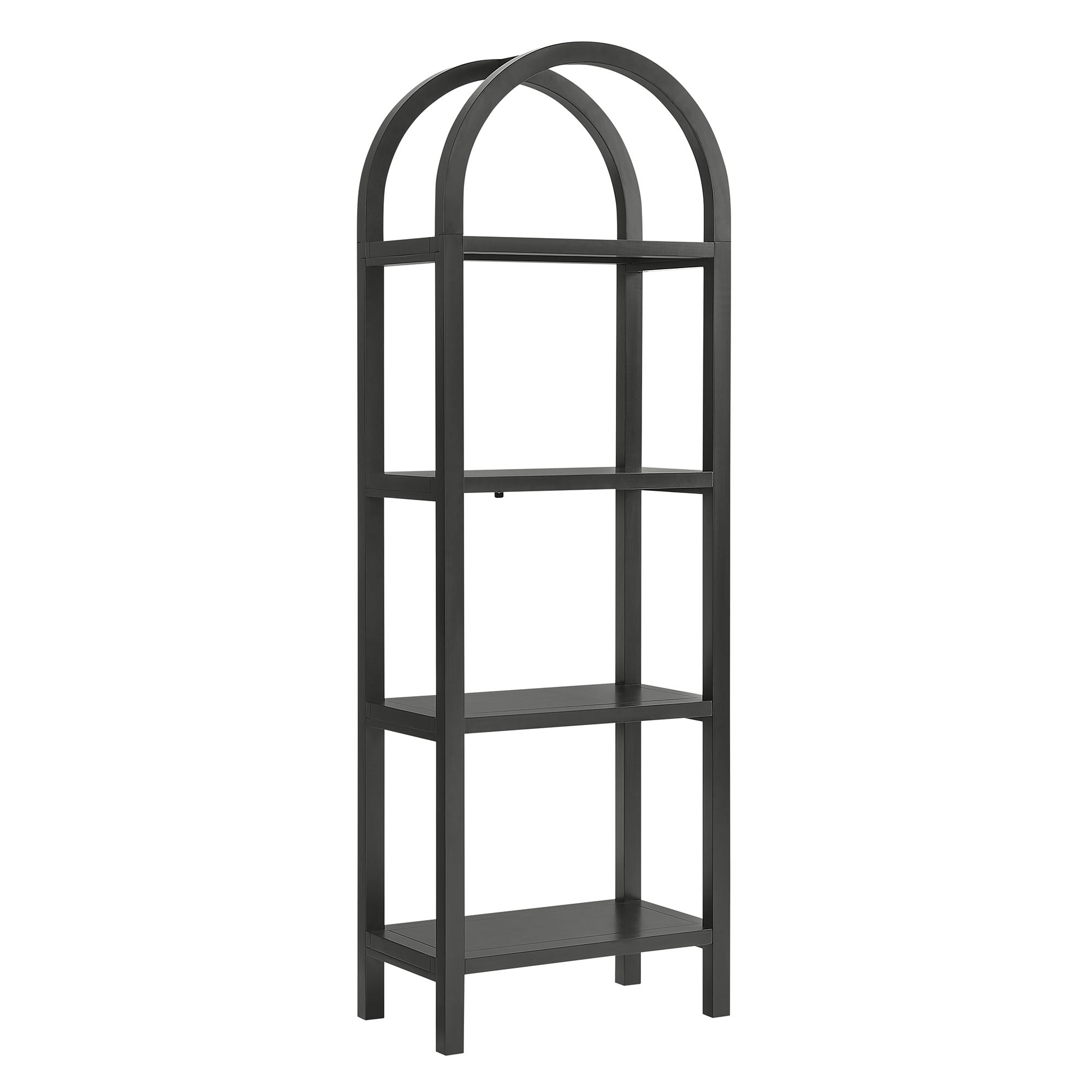 Vexley 72 Inch Tall Narrow Arched Bookshelf, Black