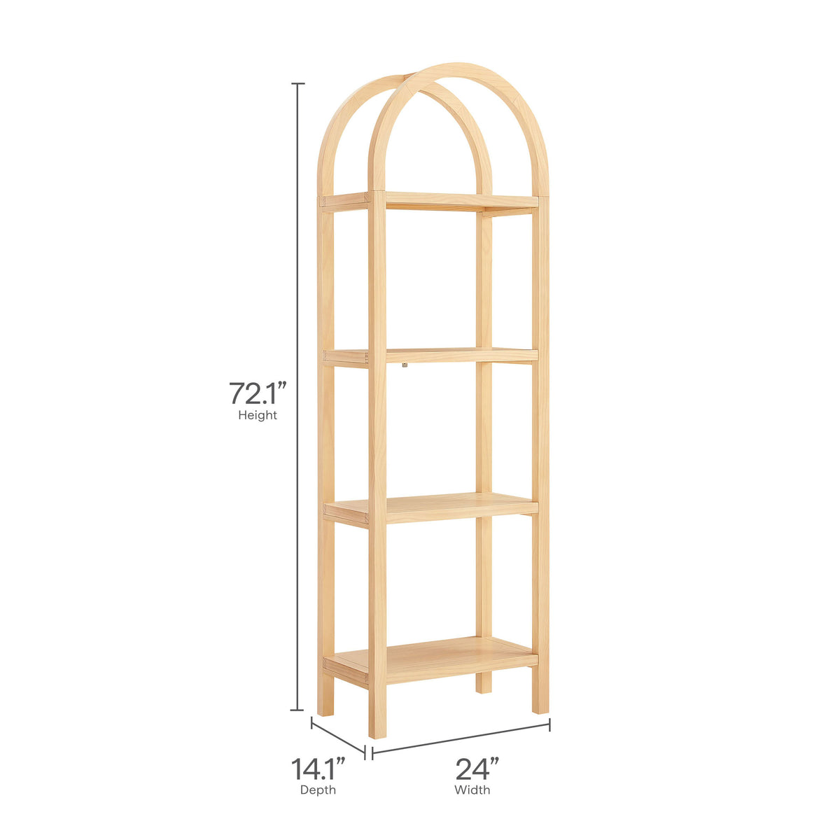 Vexley 72 Inch Tall Narrow Arched Bookshelf, Natural