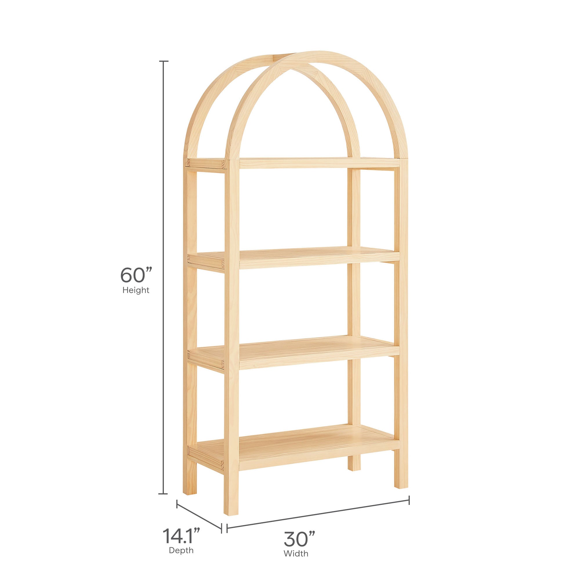 Vexley 60 Inch Arched Bookshelf, Natural