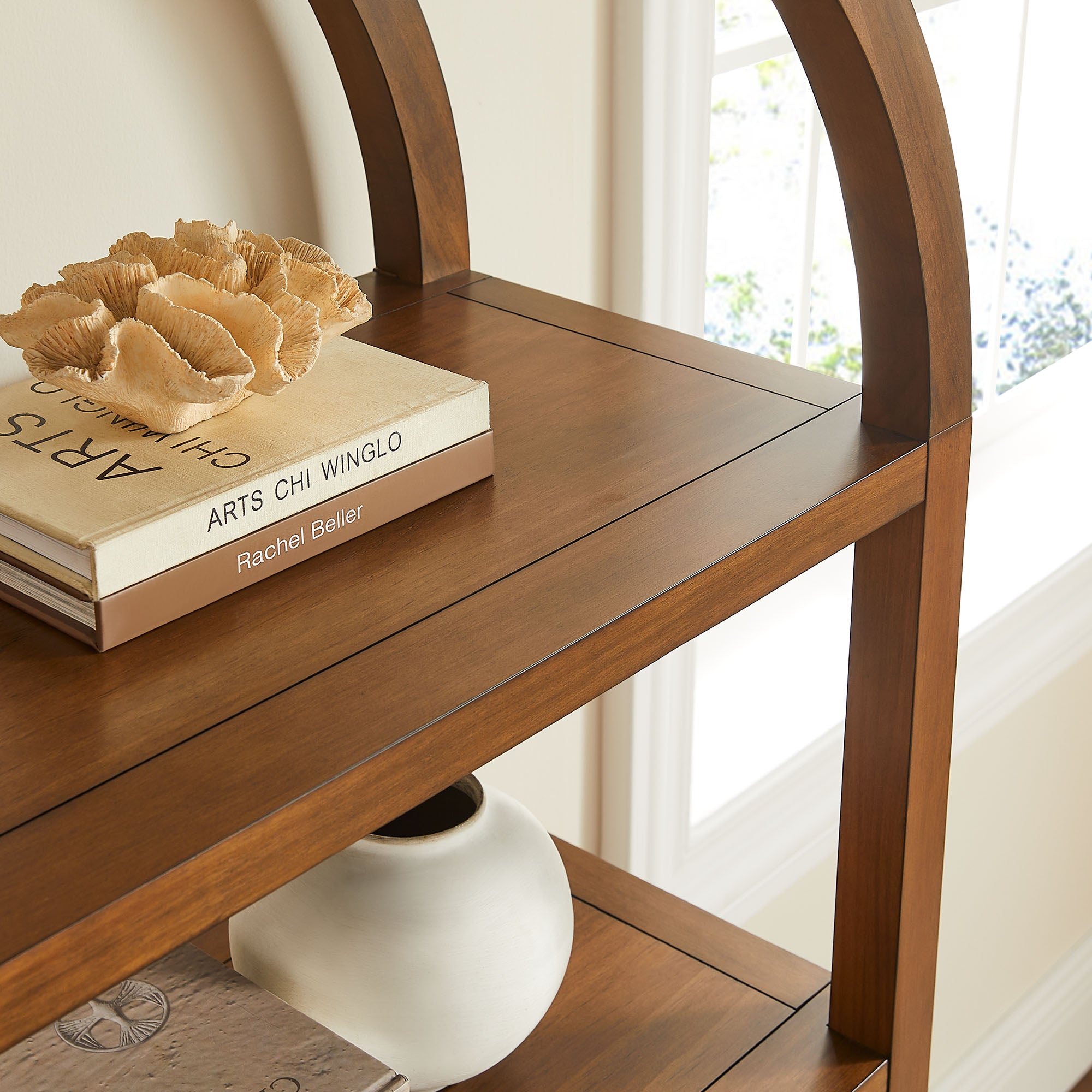 Vexley 60 Inch Arched Bookshelf, Walnut