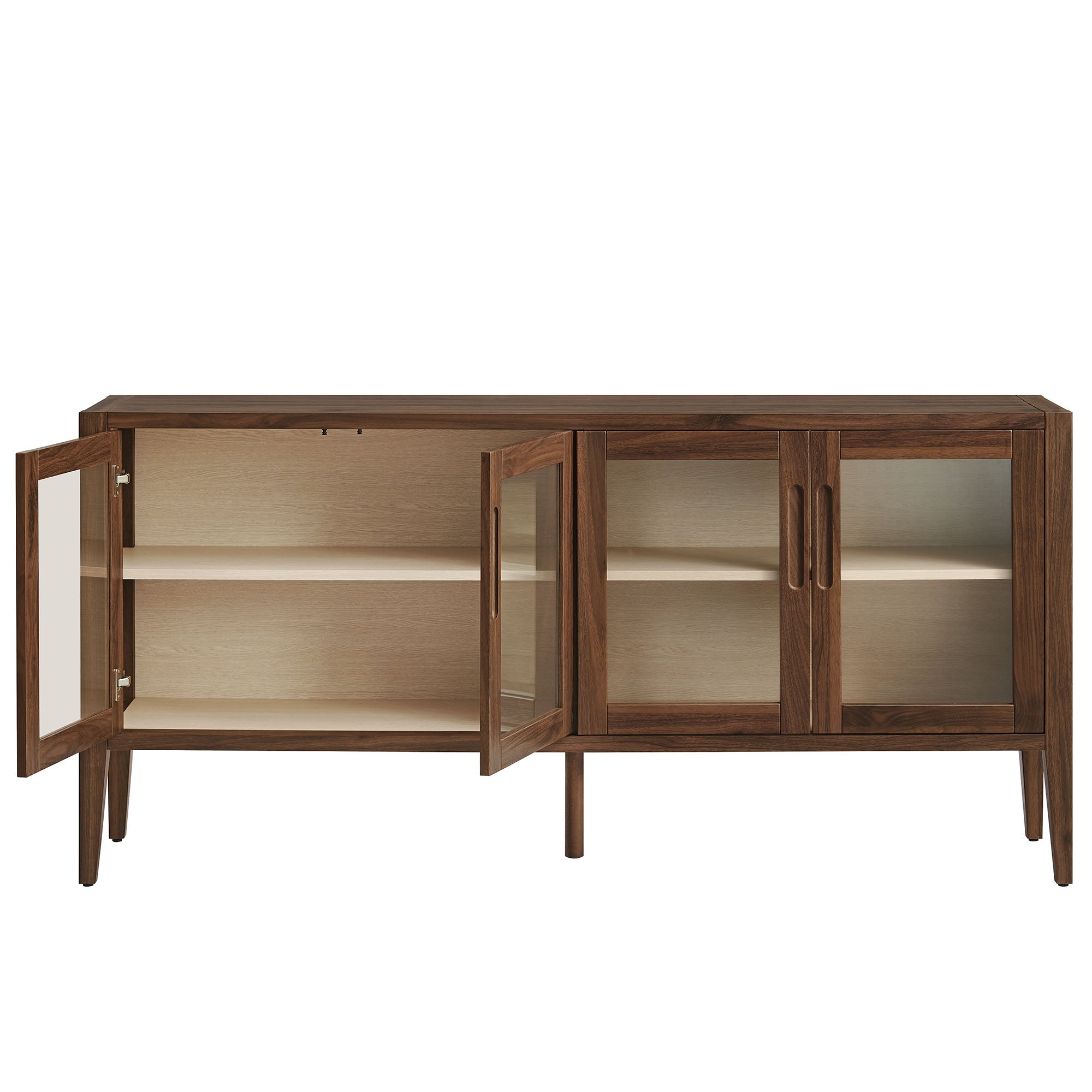 Nell 72" Glass Door Sideboard Storage Display Cabinet, Walnut