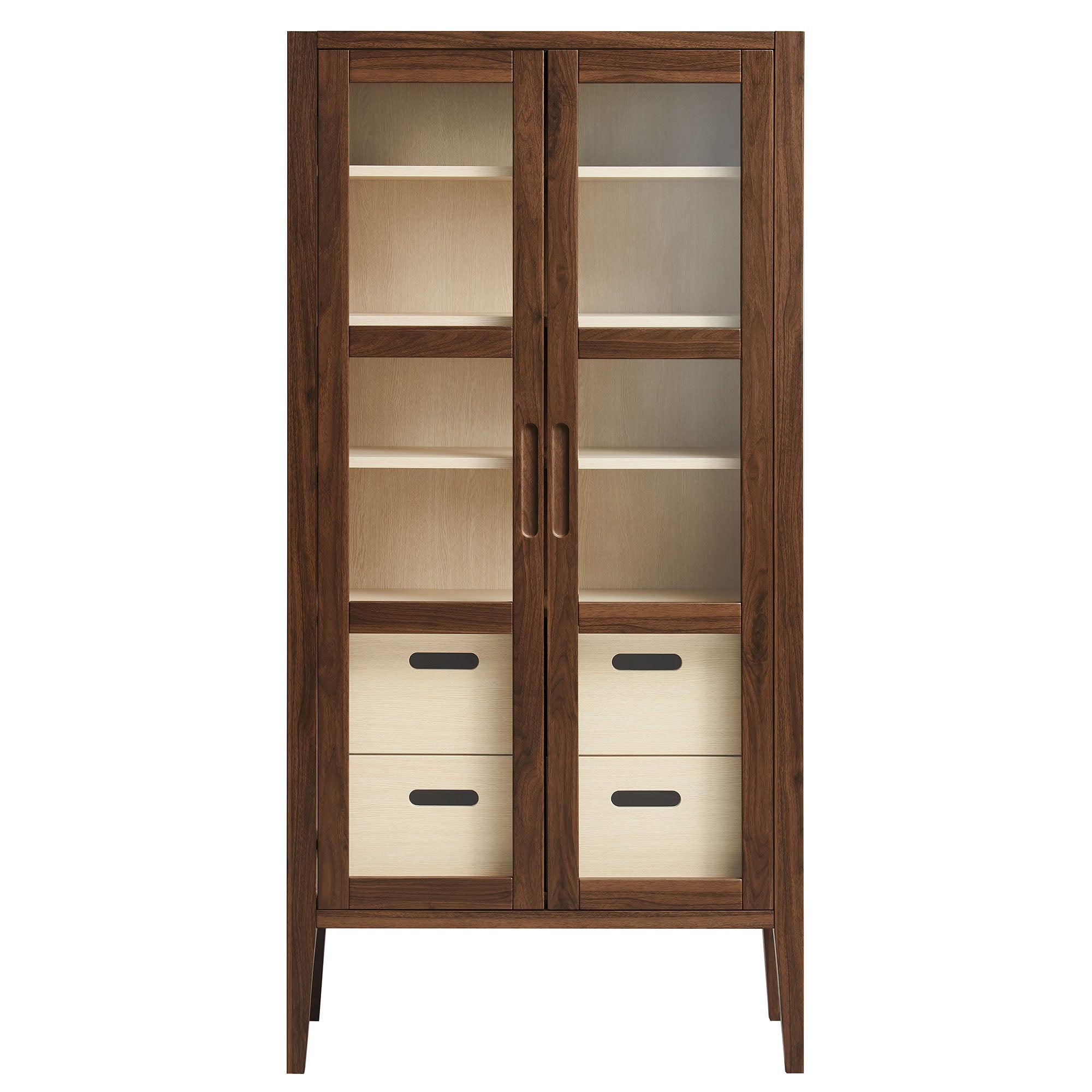 Nell 71" Glass Door Tall Display Storage Cabinet, Walnut