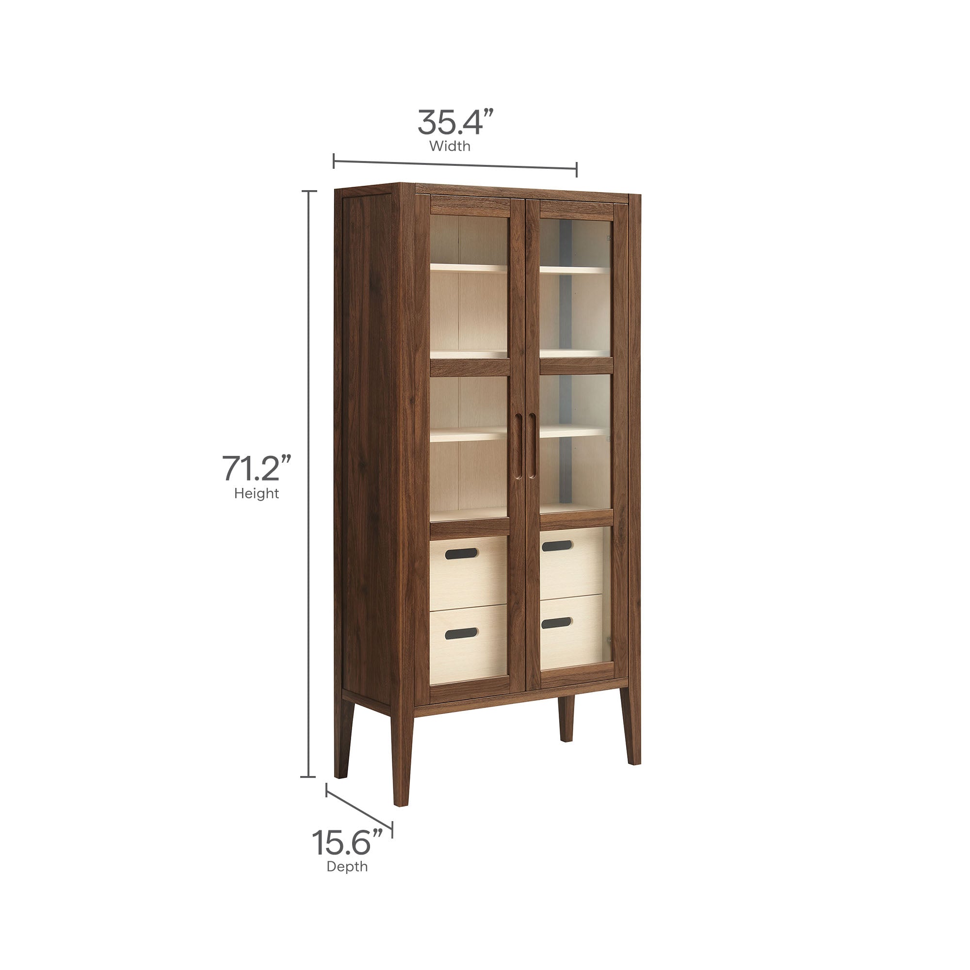 Nell 71" Glass Door Tall Display Storage Cabinet, Walnut