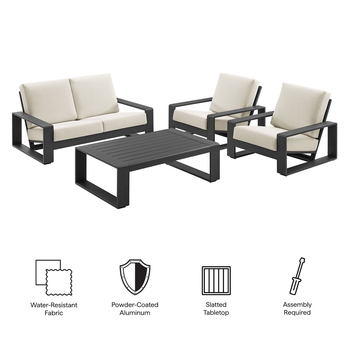 Lirienne 4-Piece Outdoor Patio Aluminum Furniture Set, Cream Gray