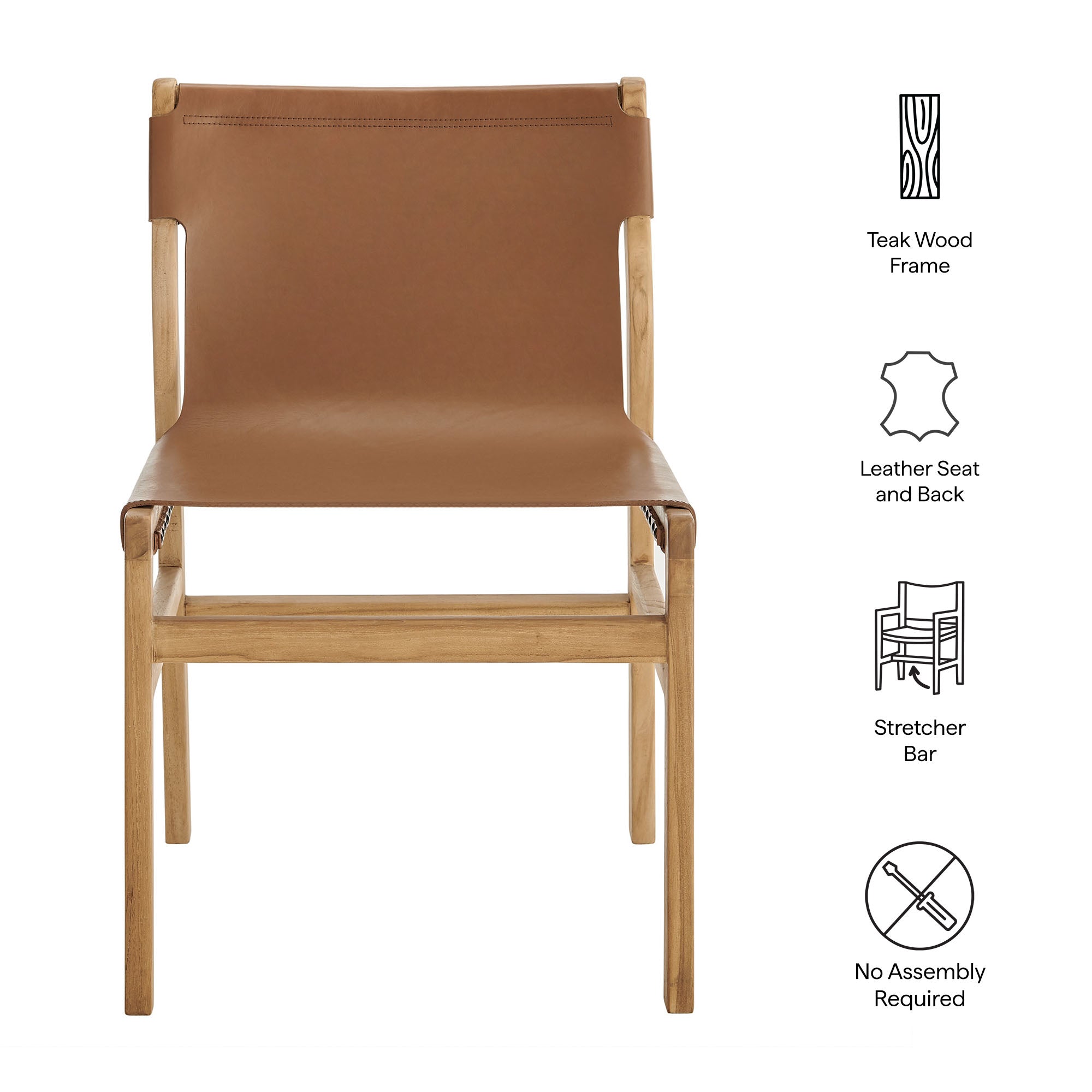 Sonora Leather Dining Side Chair, Chestnut Tan