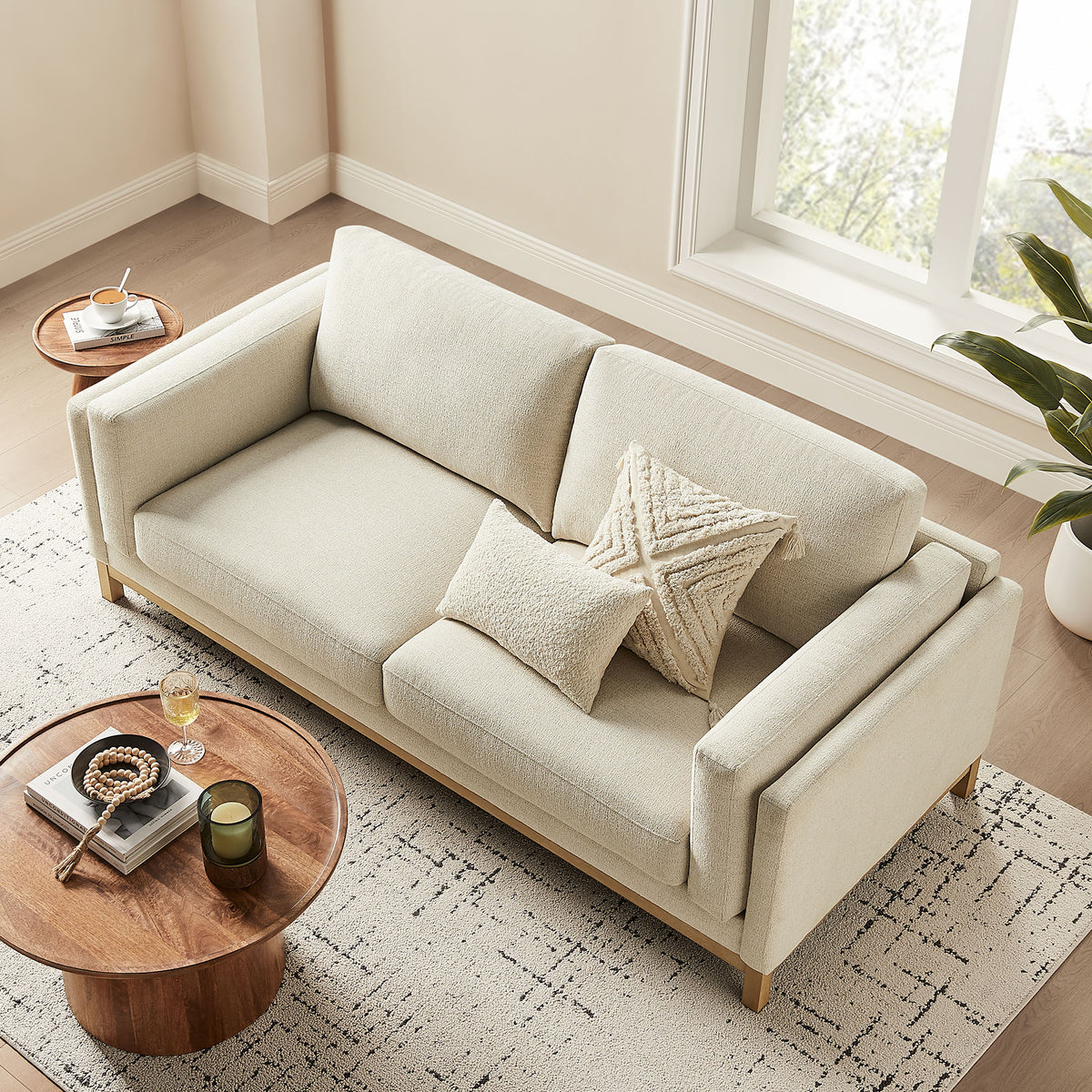 Roscoe 81 inch Fabric Sofa, Ivory