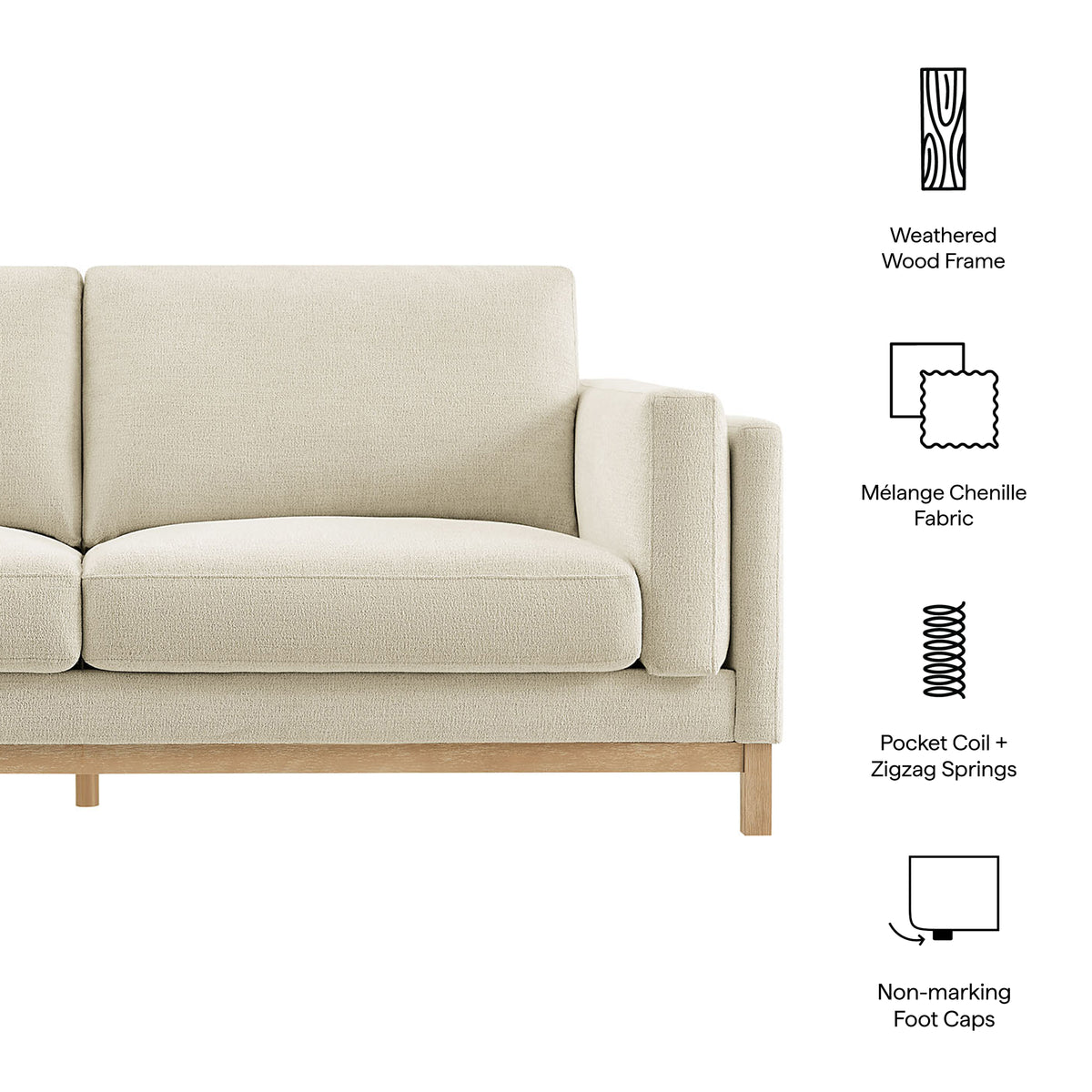 Roscoe 81 inch Fabric Sofa, Ivory