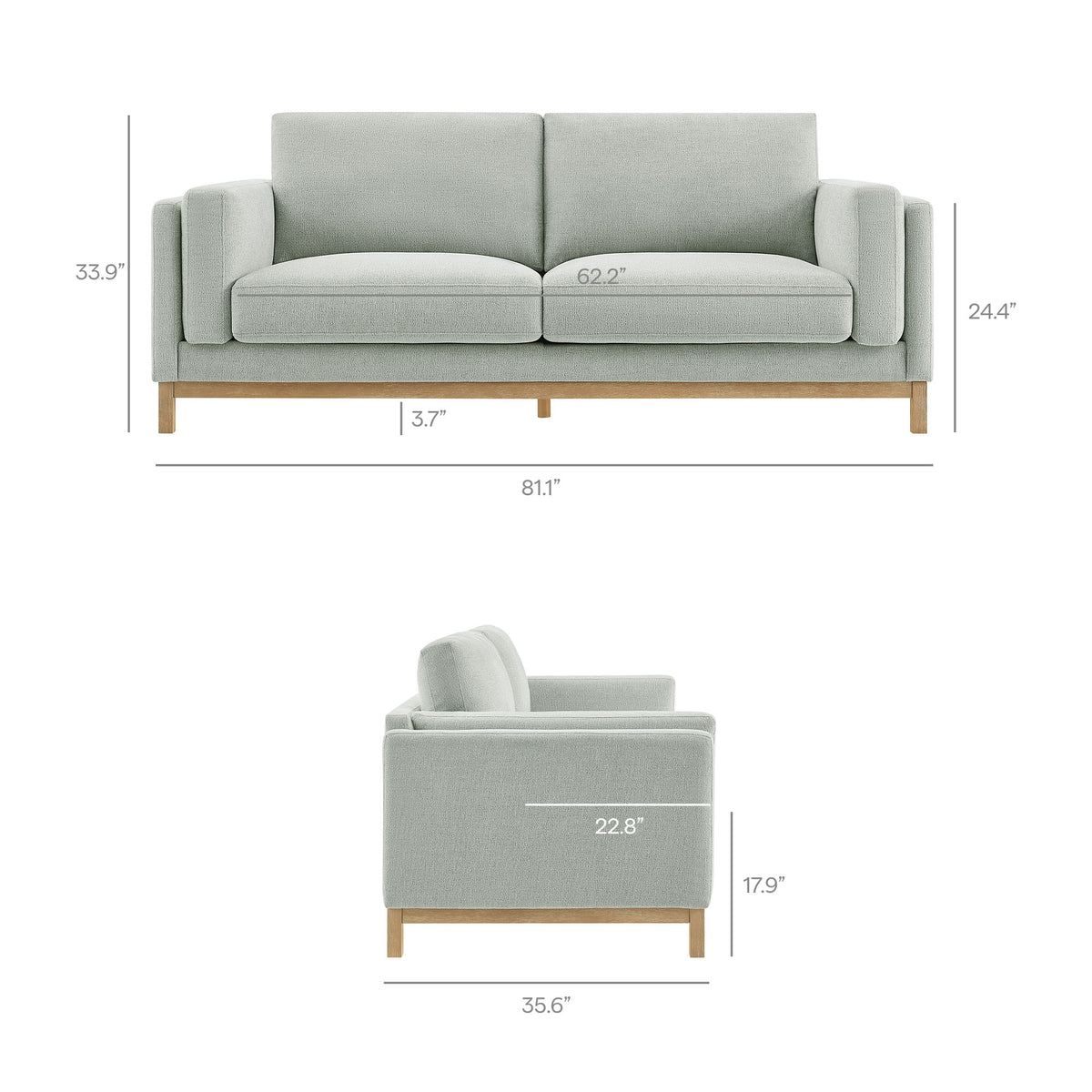 Roscoe 81 inch Fabric Sofa, Mist