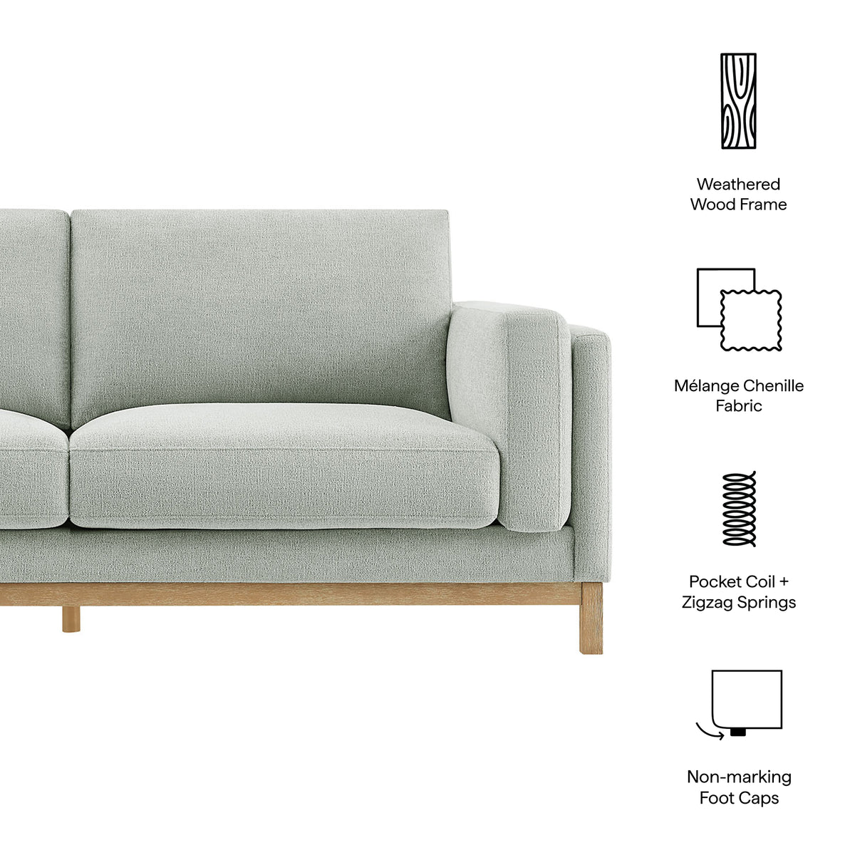 Roscoe 81 inch Fabric Sofa, Mist