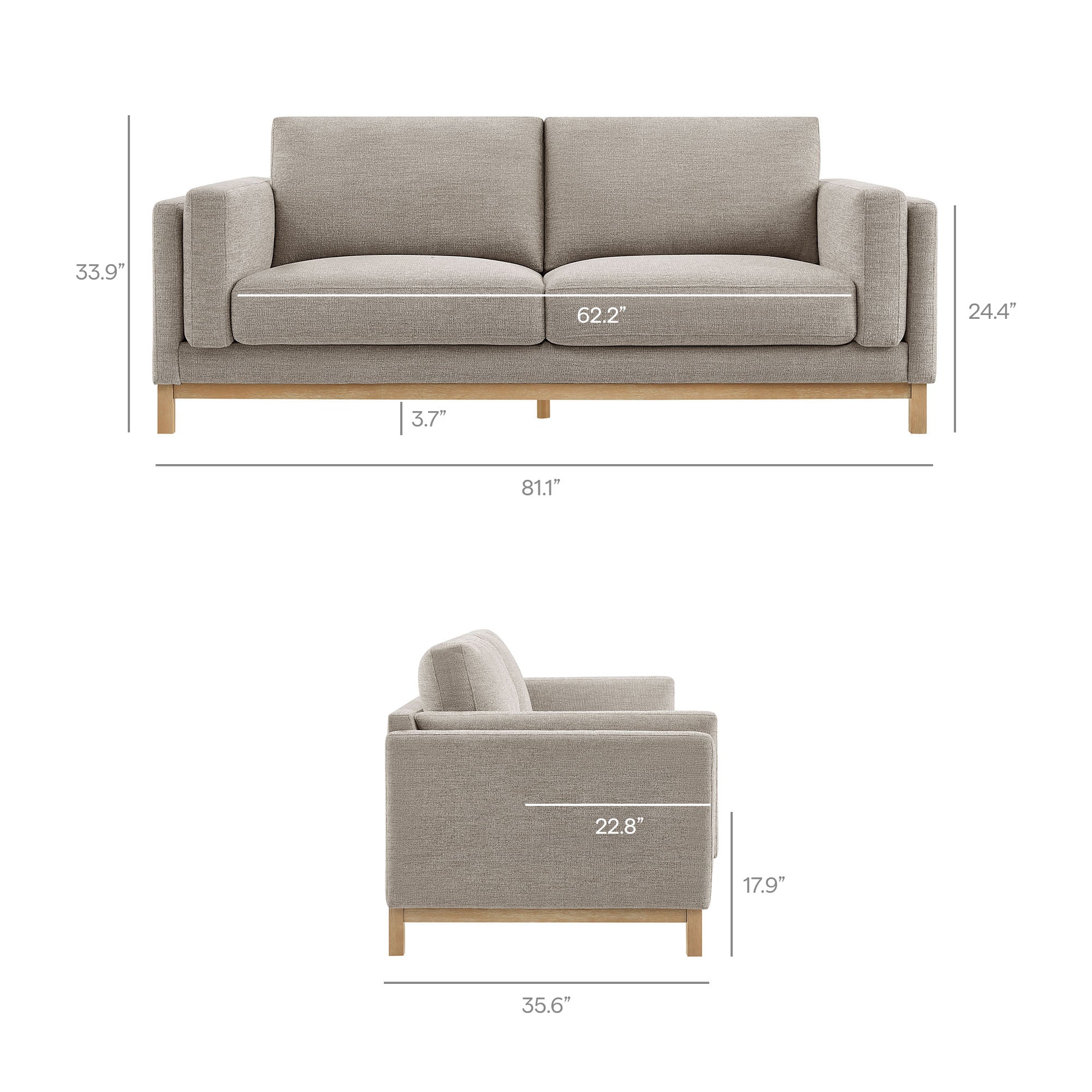 Roscoe 81 inch Fabric Sofa, Pewter