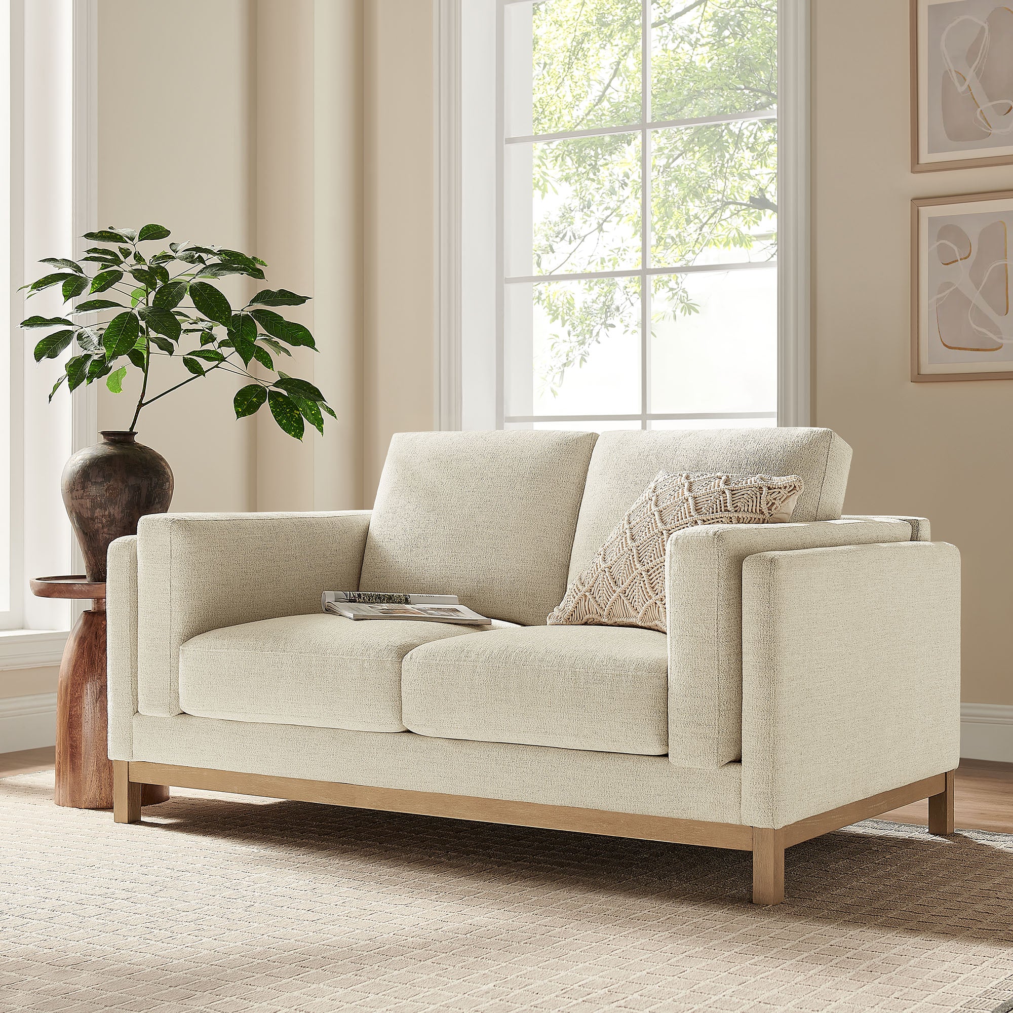 Roscoe 63 inch Fabric Loveseat, Ivory