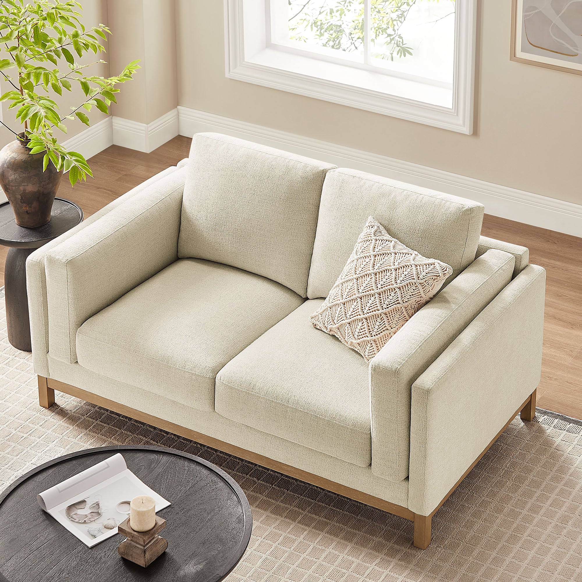 Roscoe 63 inch Fabric Loveseat, Ivory