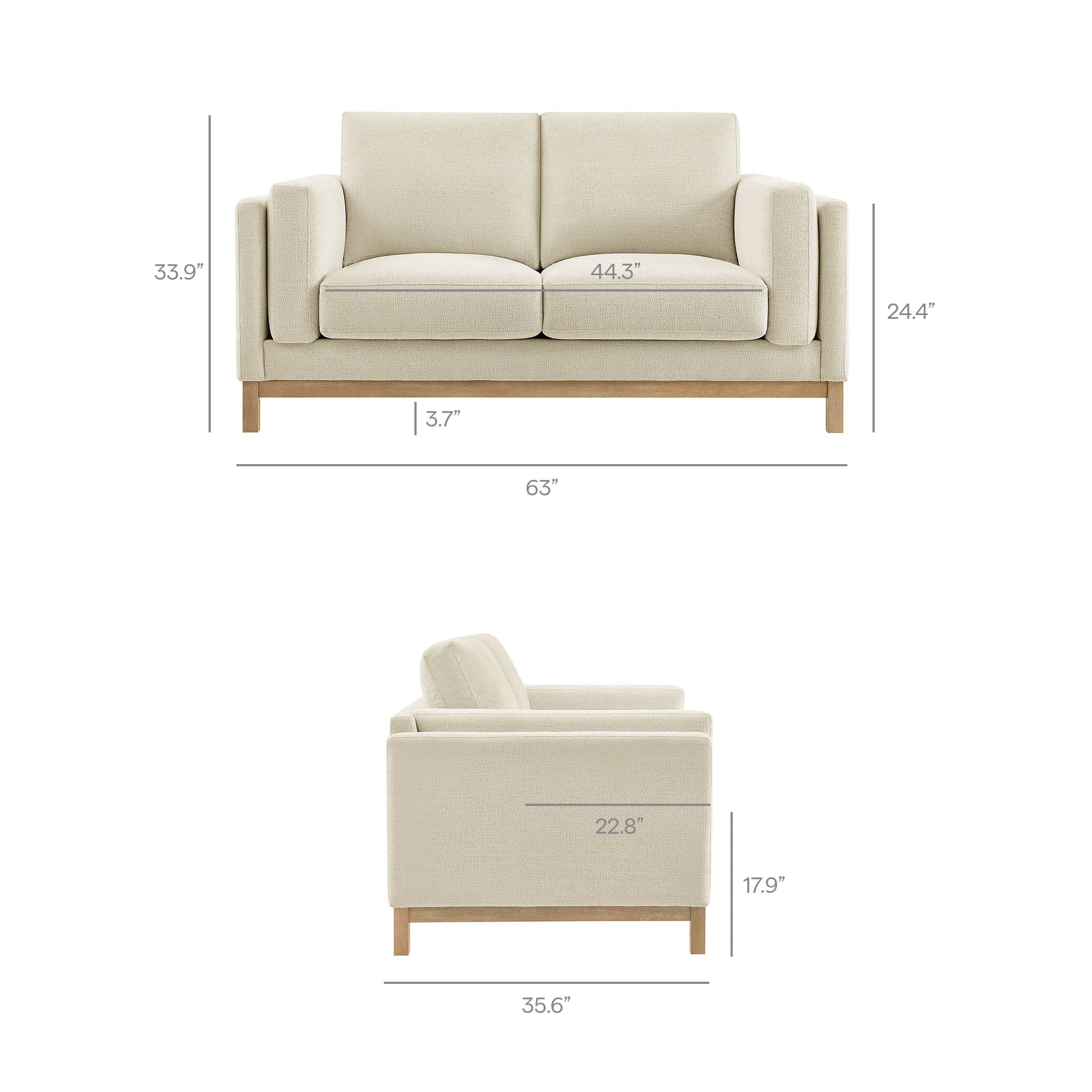 Roscoe 63 inch Fabric Loveseat, Ivory