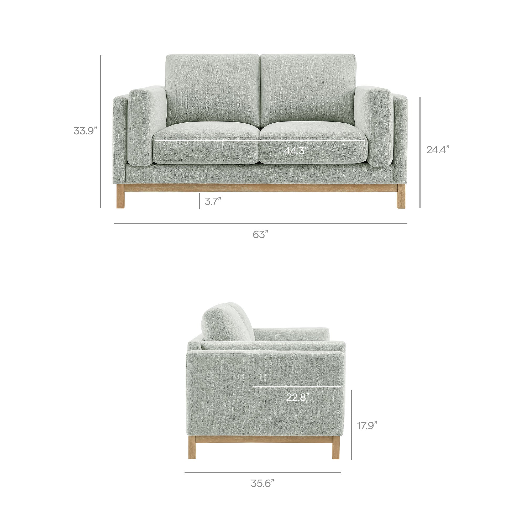 Roscoe 63 inch Fabric Loveseat, Mist