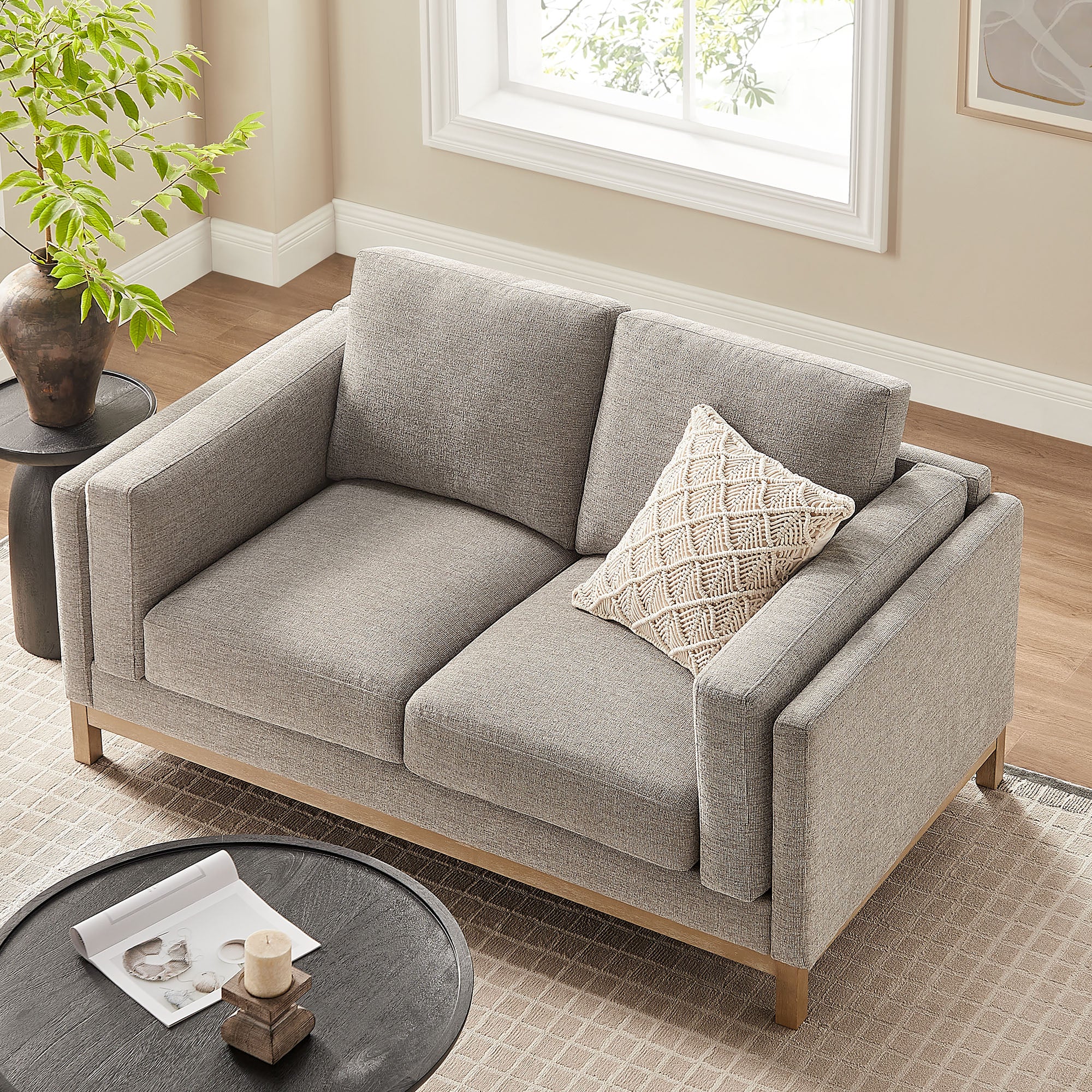 Roscoe 63 inch Fabric Loveseat, Pewter