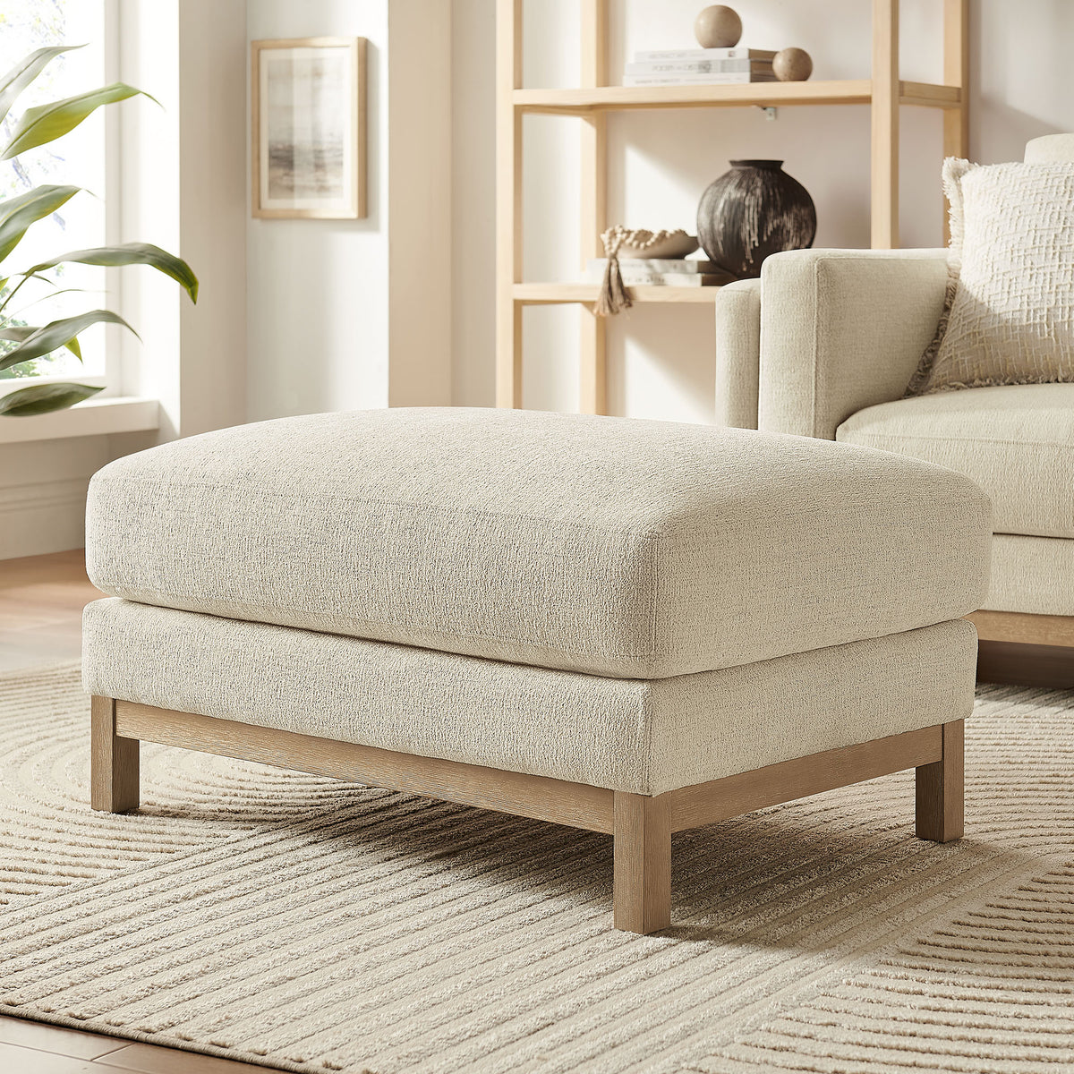 Roscoe Fabric Ottoman, Ivory