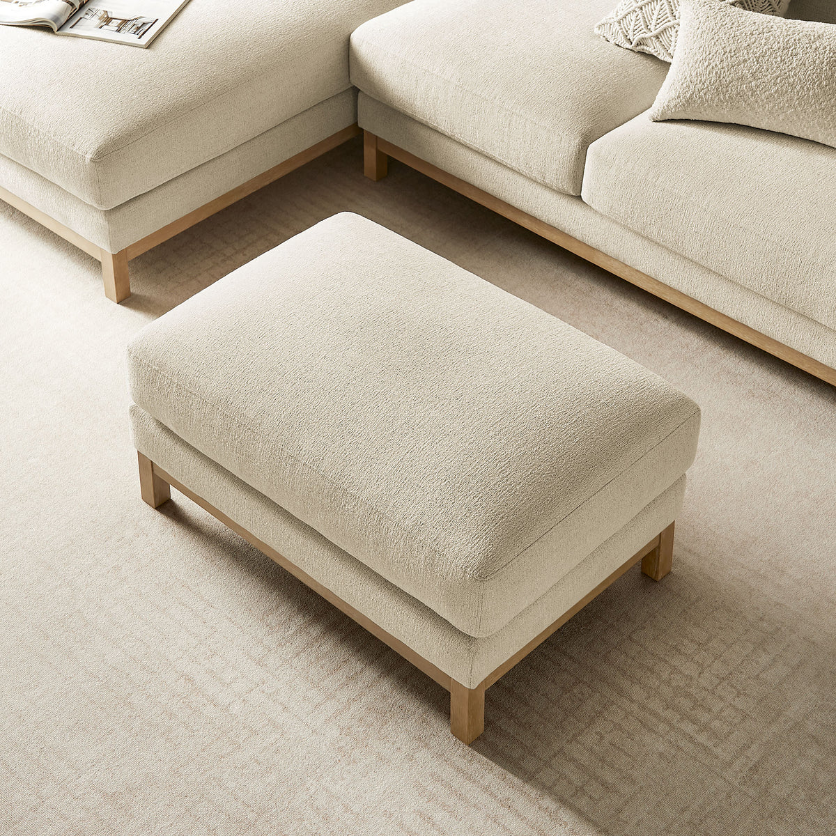 Roscoe Fabric Ottoman, Ivory