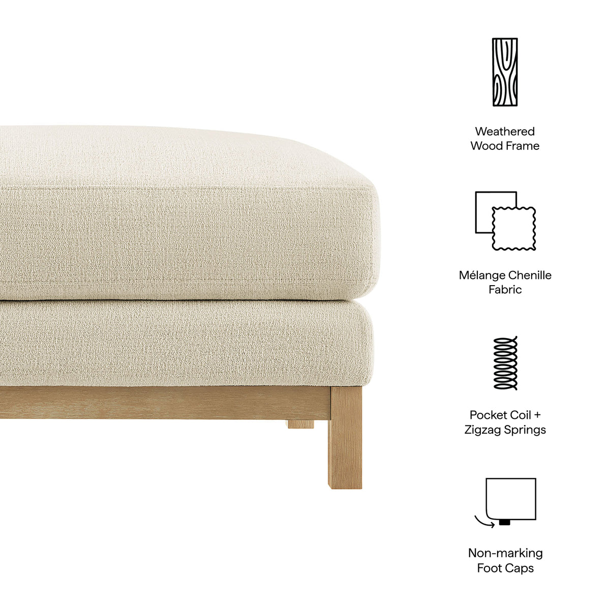 Roscoe Fabric Ottoman, Ivory