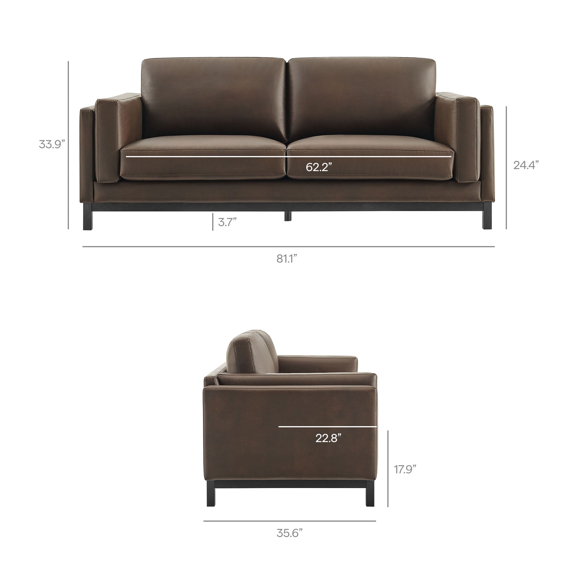 Roscoe 81 inch Vegan Leather Sofa, Espresso