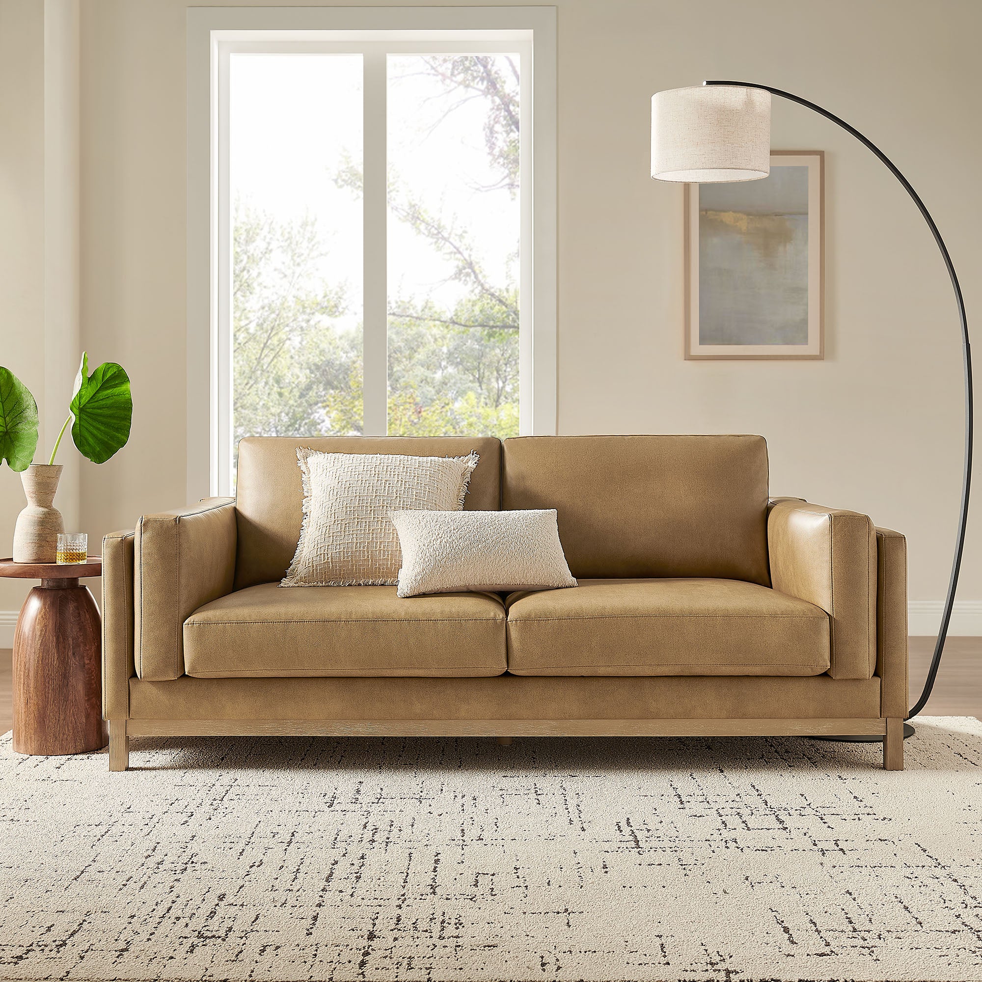 Roscoe 81 inch Vegan Leather Sofa, Toast