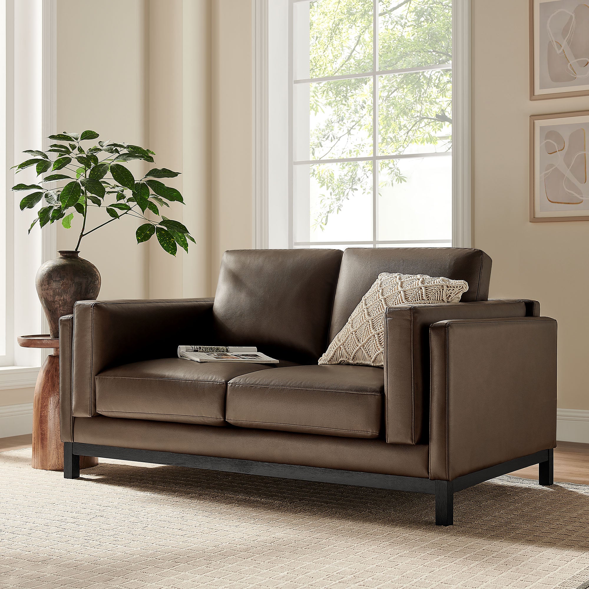 Roscoe 63 inch Vegan Leather Loveseat, Espresso