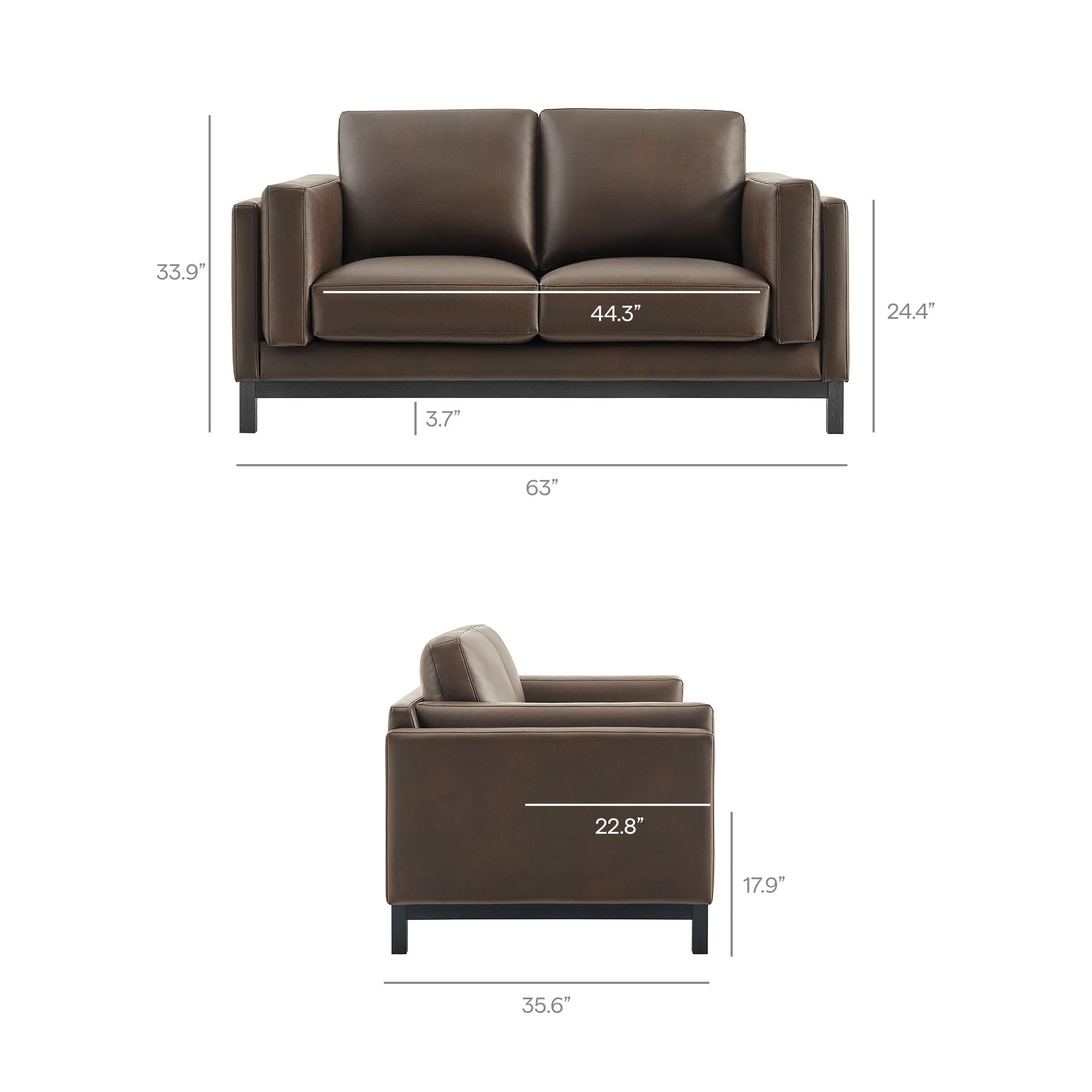 Roscoe 63 inch Vegan Leather Loveseat, Espresso