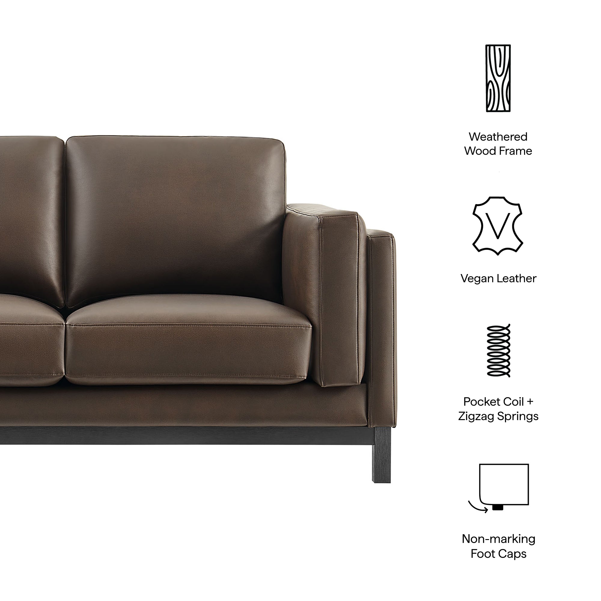 Roscoe 63 inch Vegan Leather Loveseat, Espresso