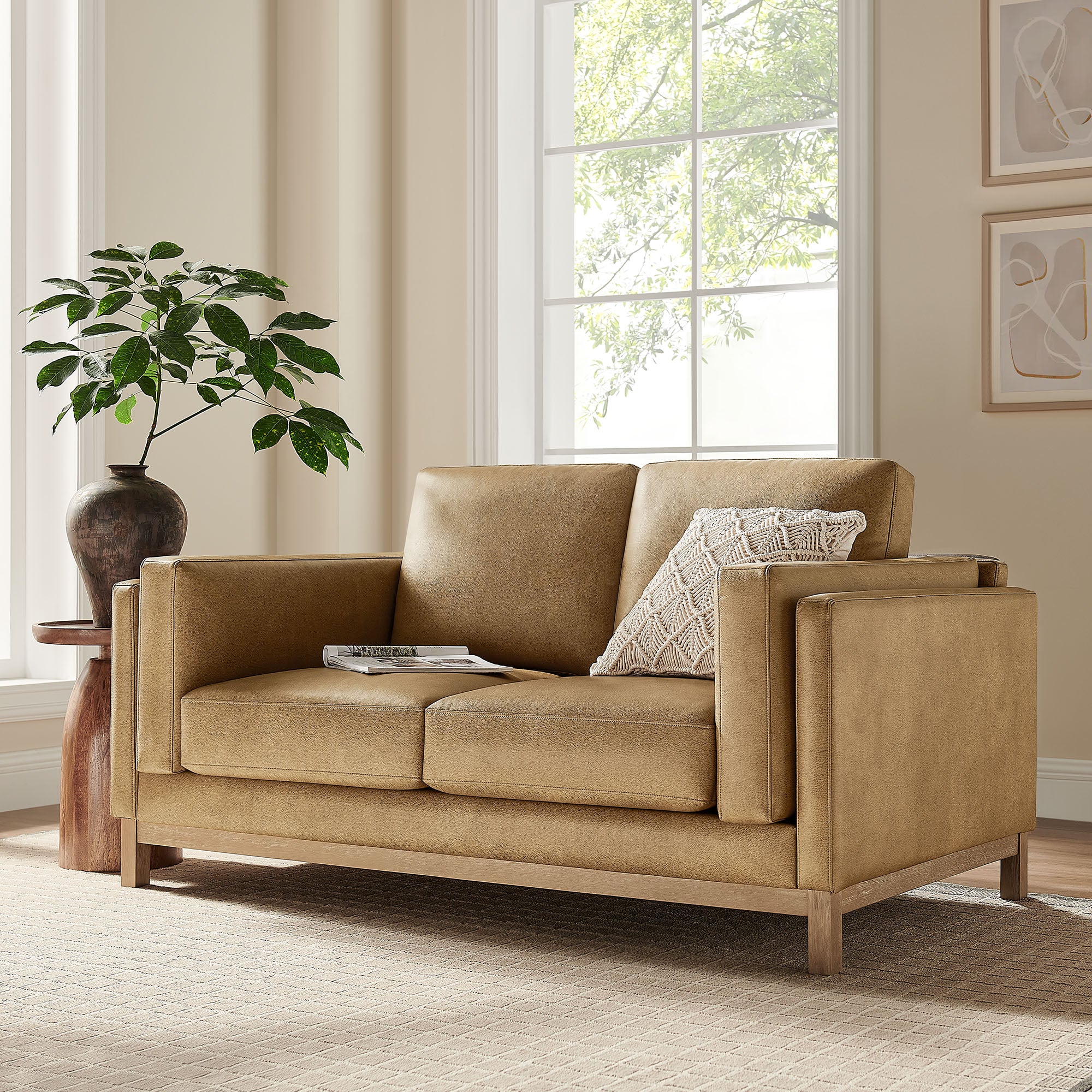 Roscoe 63 inch Vegan Leather Loveseat, Toast