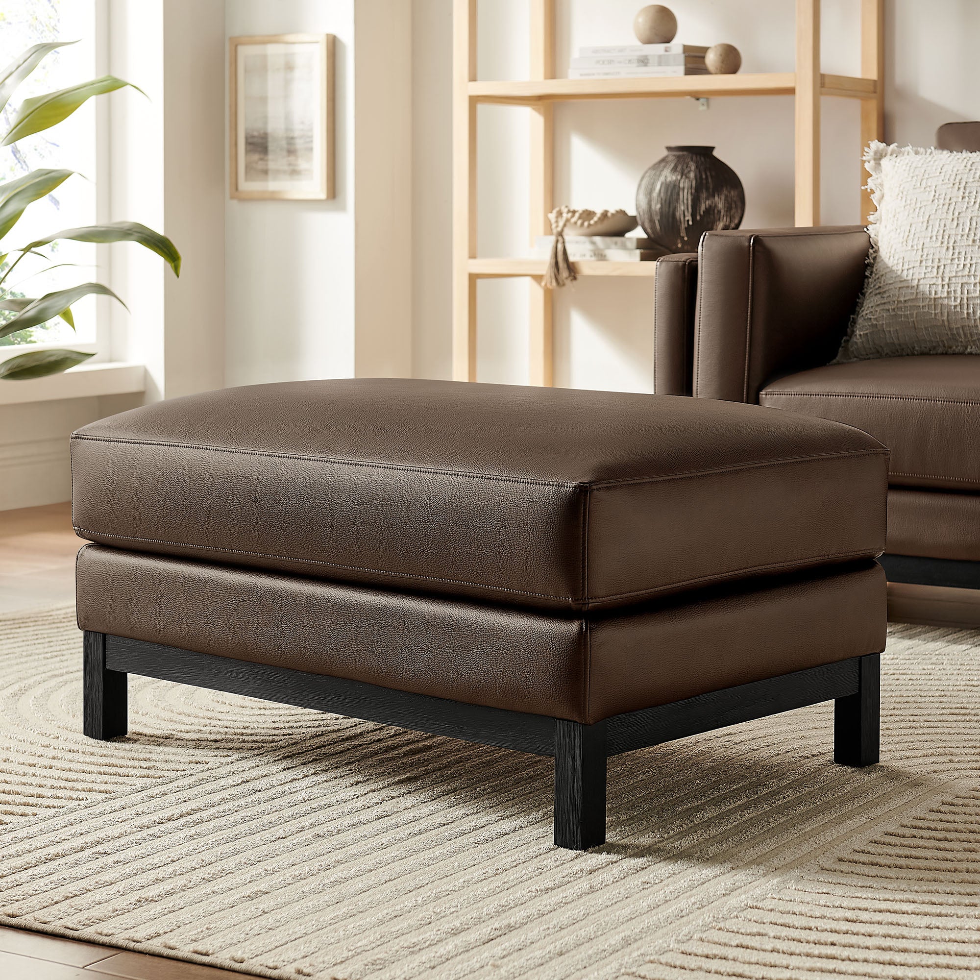 Roscoe Vegan Leather Ottoman, Espresso