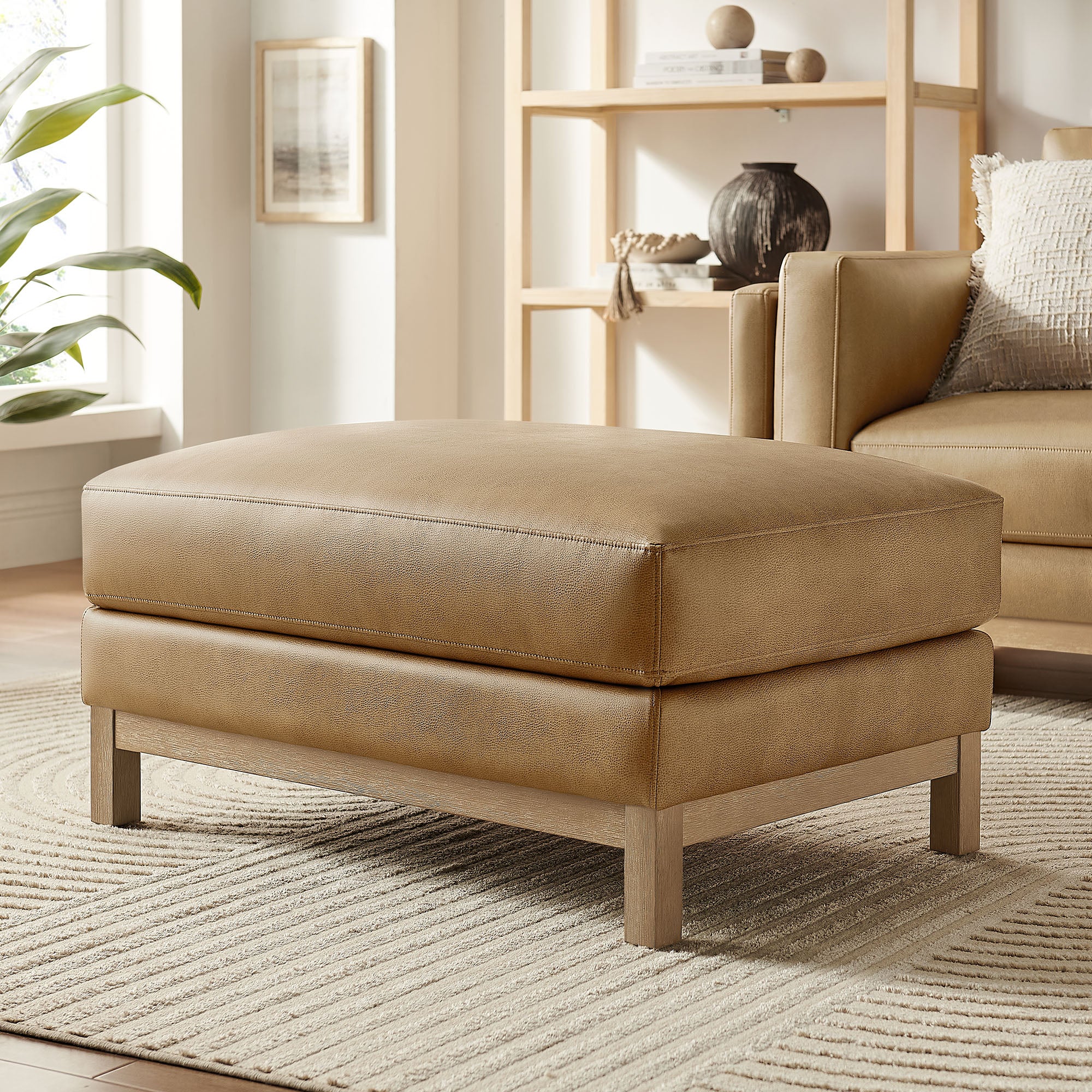 Roscoe Vegan Leather Ottoman, Toast